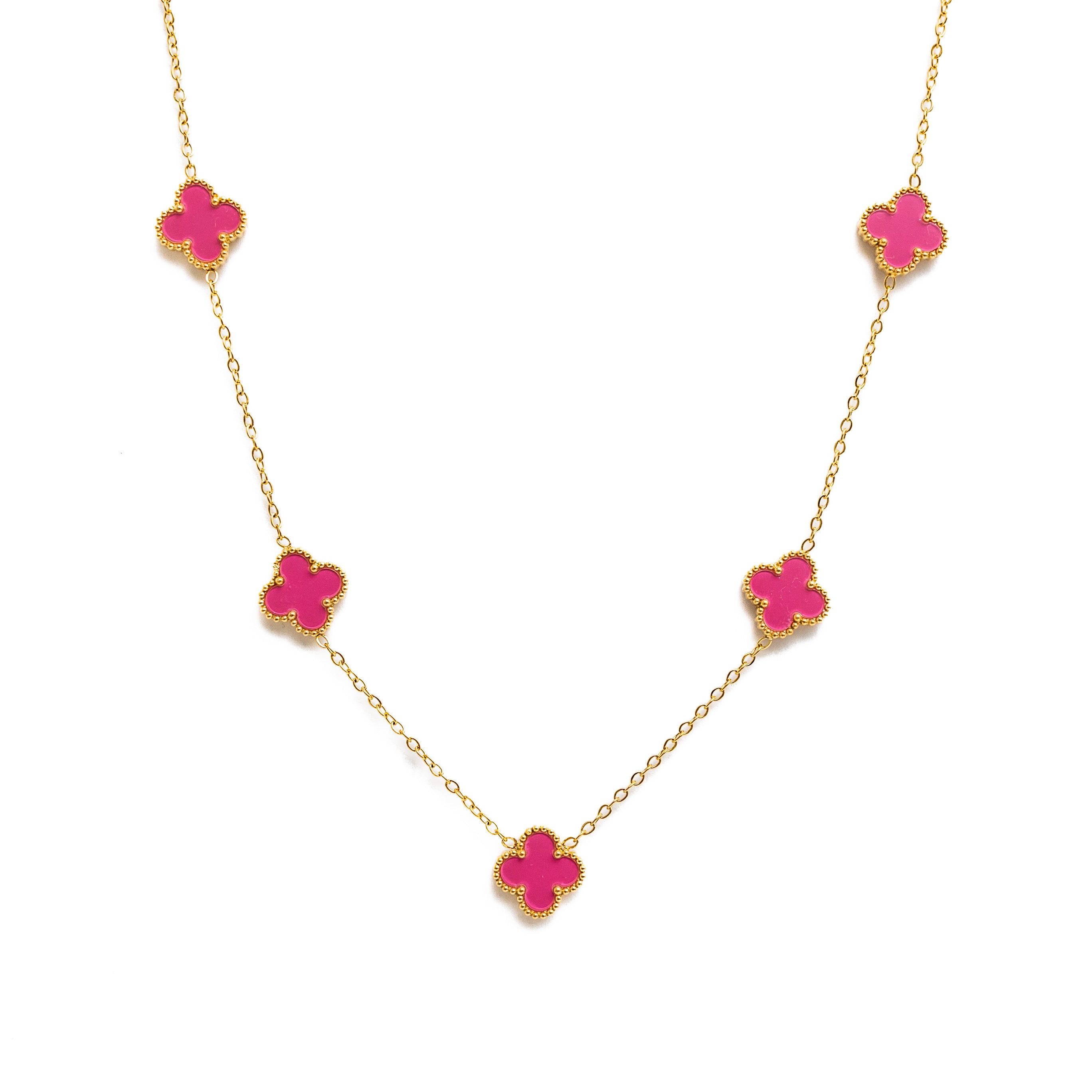 Gold Clover Necklace (Pink)