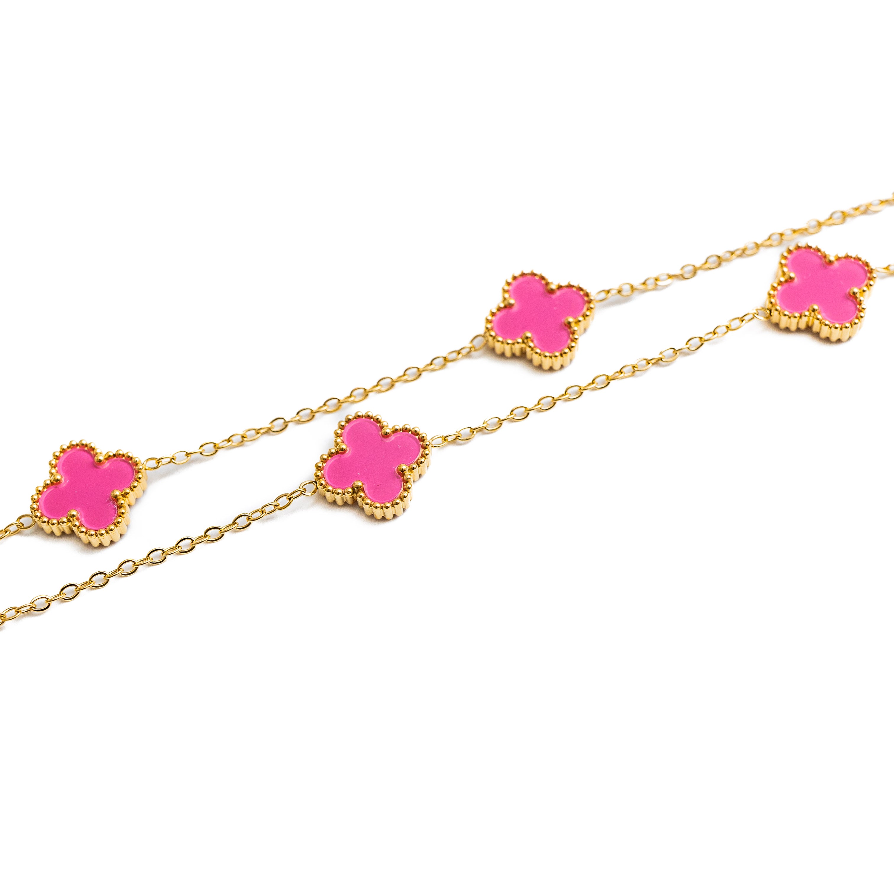 Gold Clover Necklace (Pink)