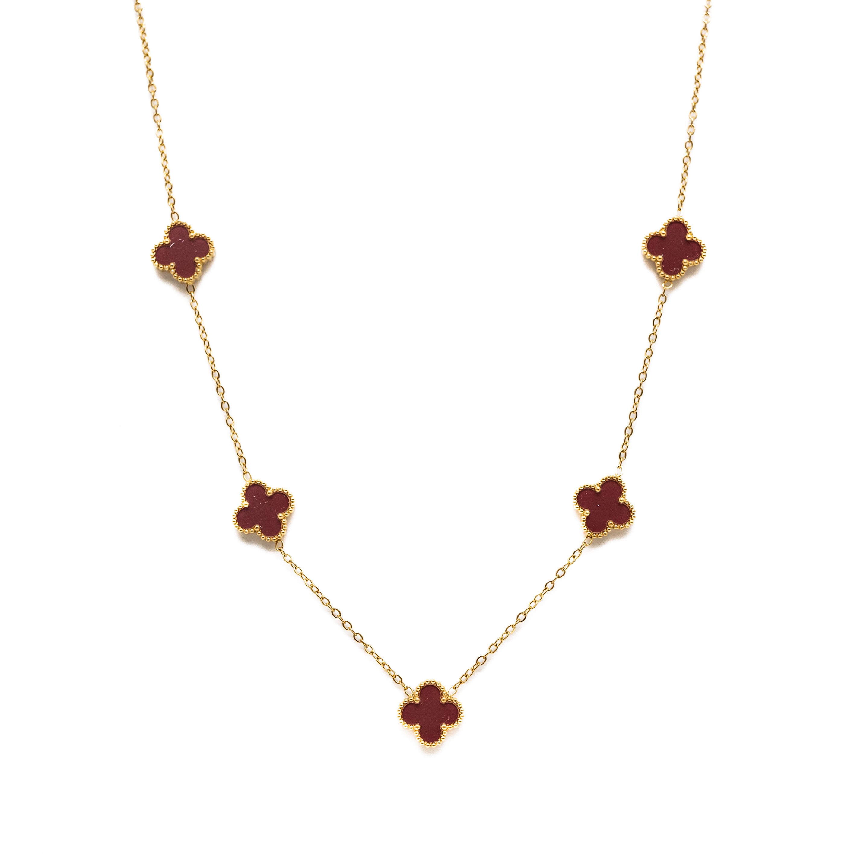 Gold Clover Necklace (Wine)