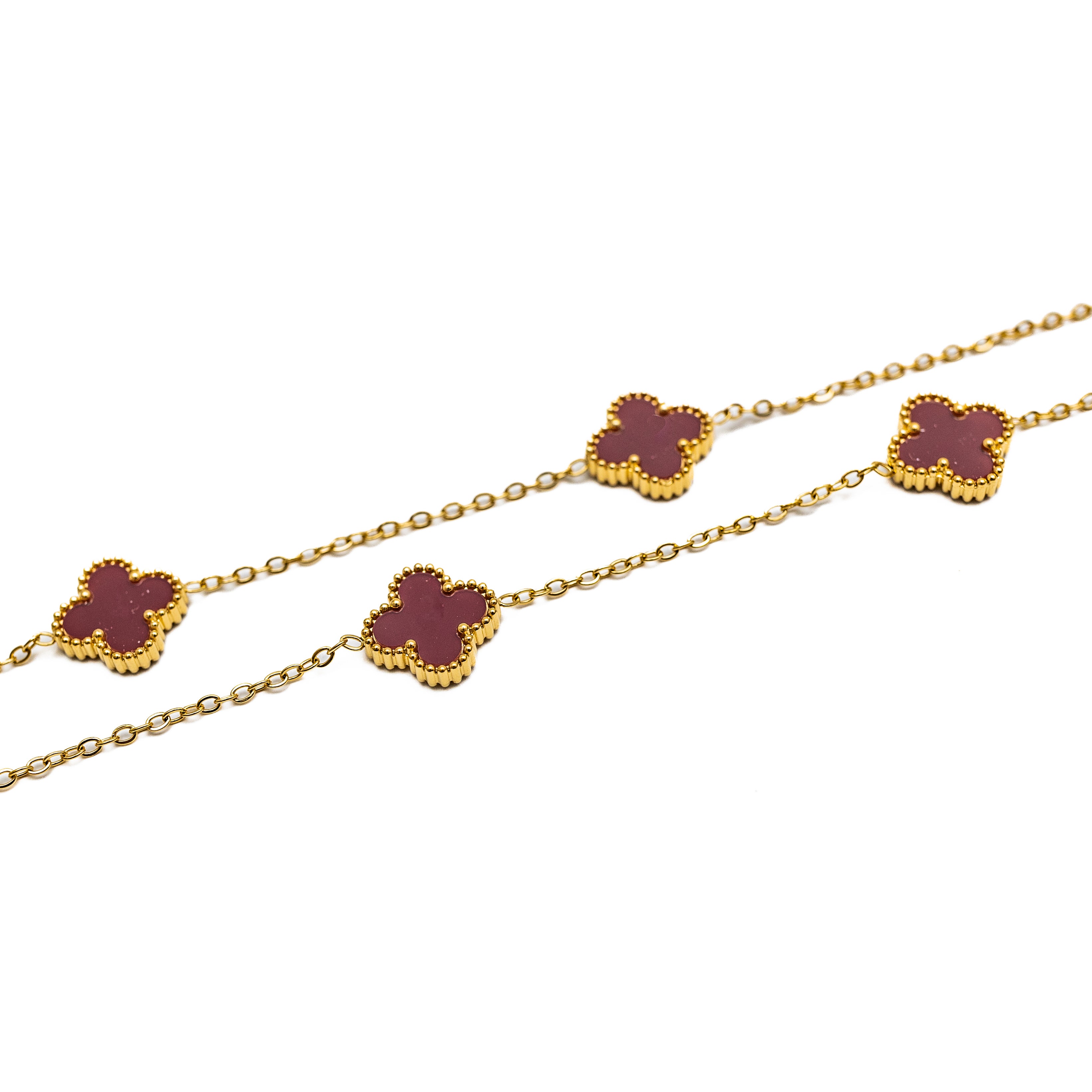 Gold Clover Necklace (Wine)