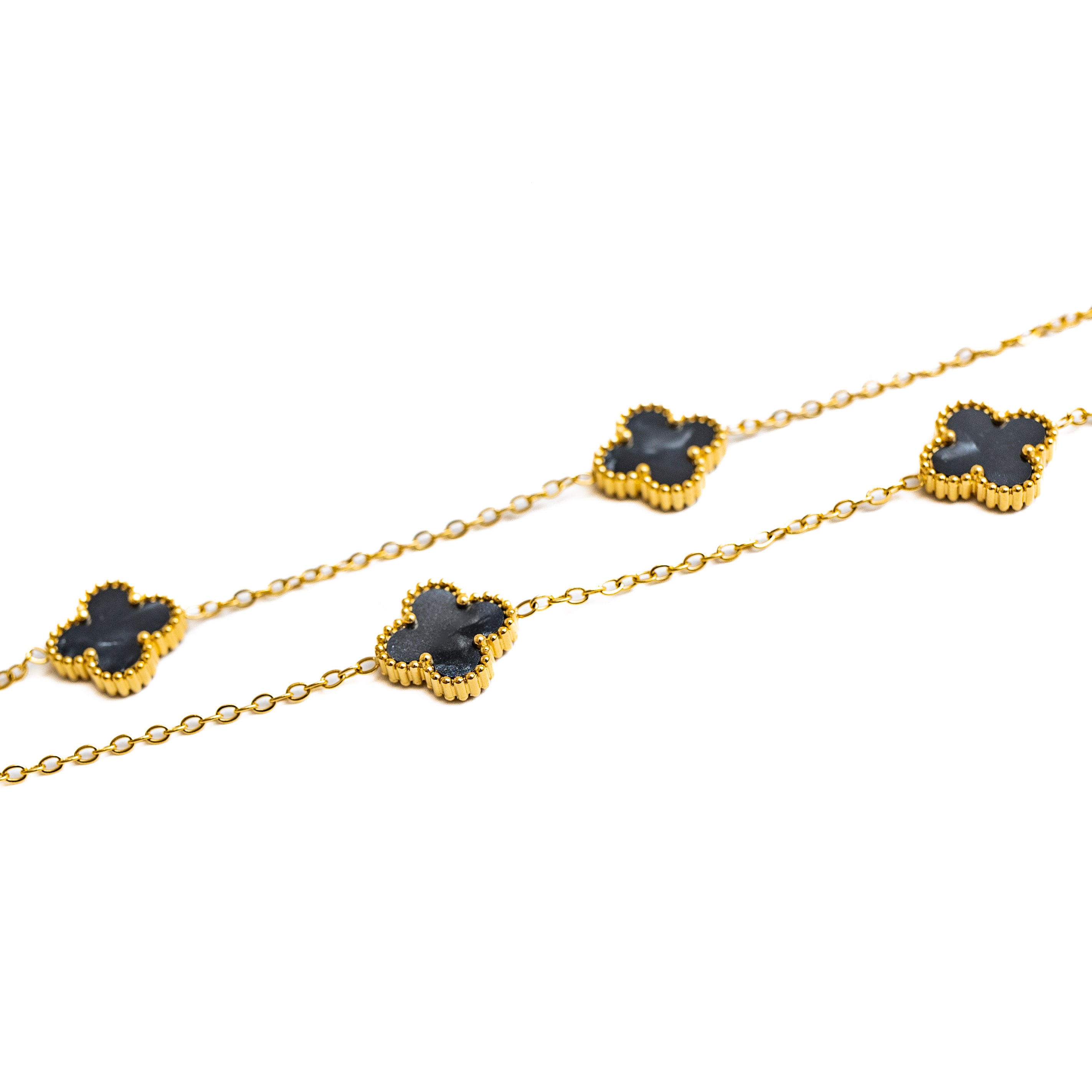Gold Pearl Clover Necklace (Black)
