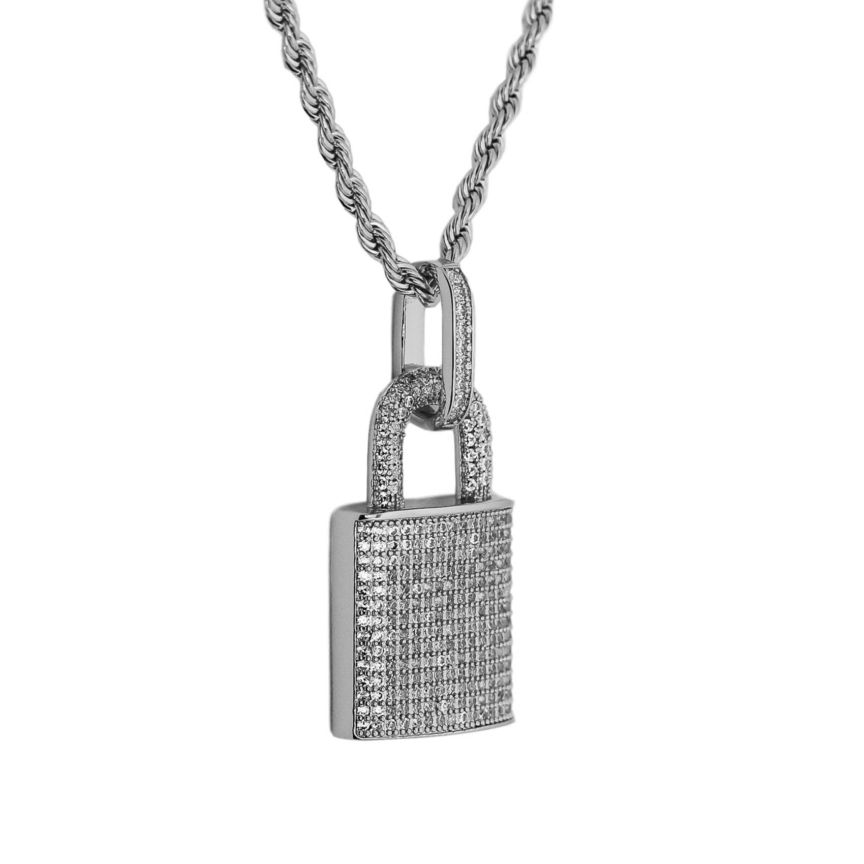 Iced Padlock Pendant (Silver)
