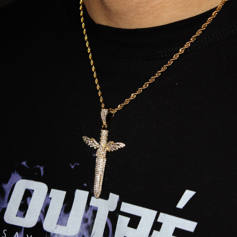 Iced Dagger Wing 21 Pendant (Gold)