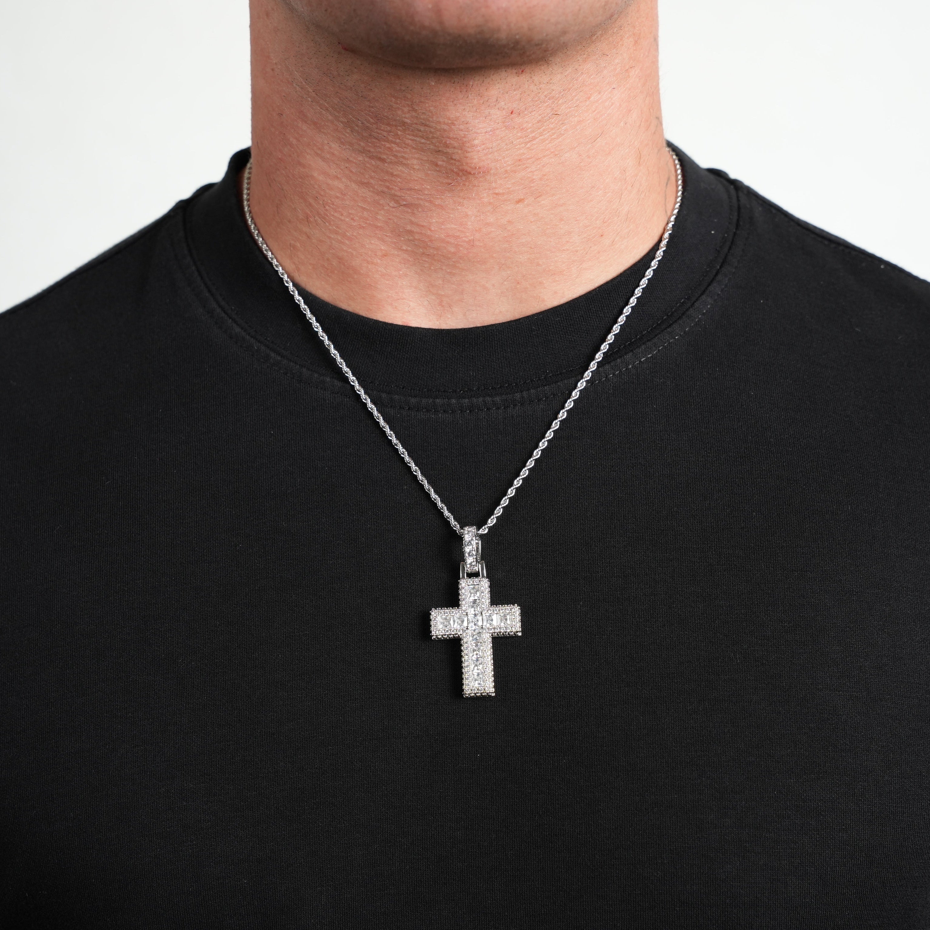 Iced Baguette Cross Pendant (Silver)