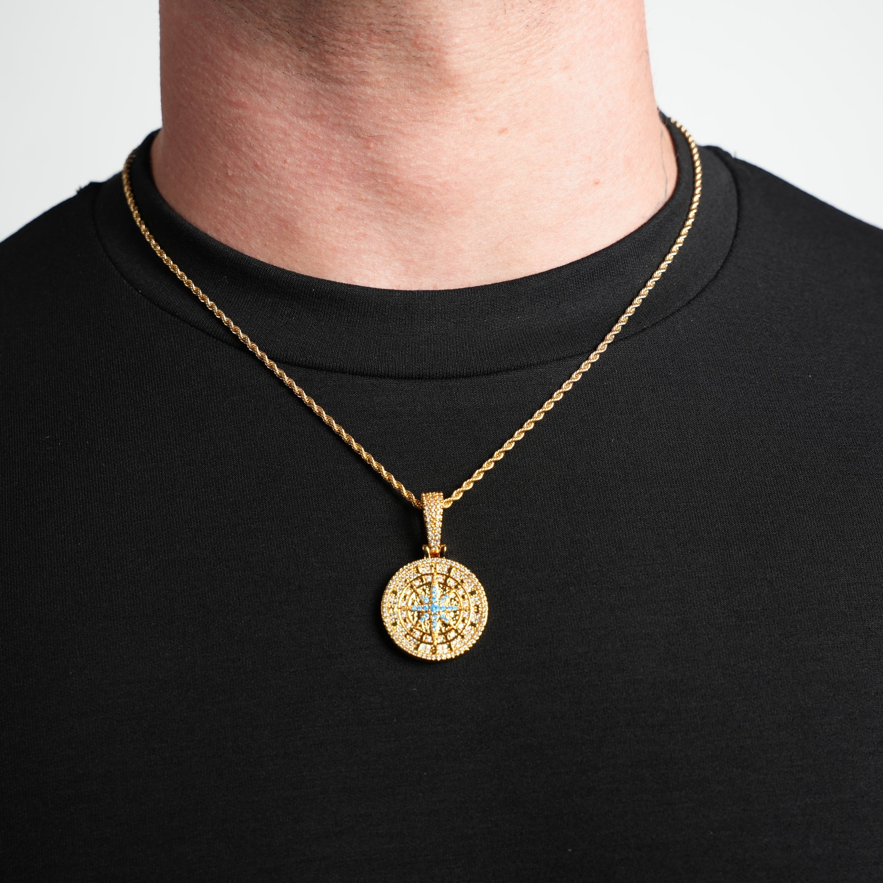 Iced Compass Pendant (Gold)