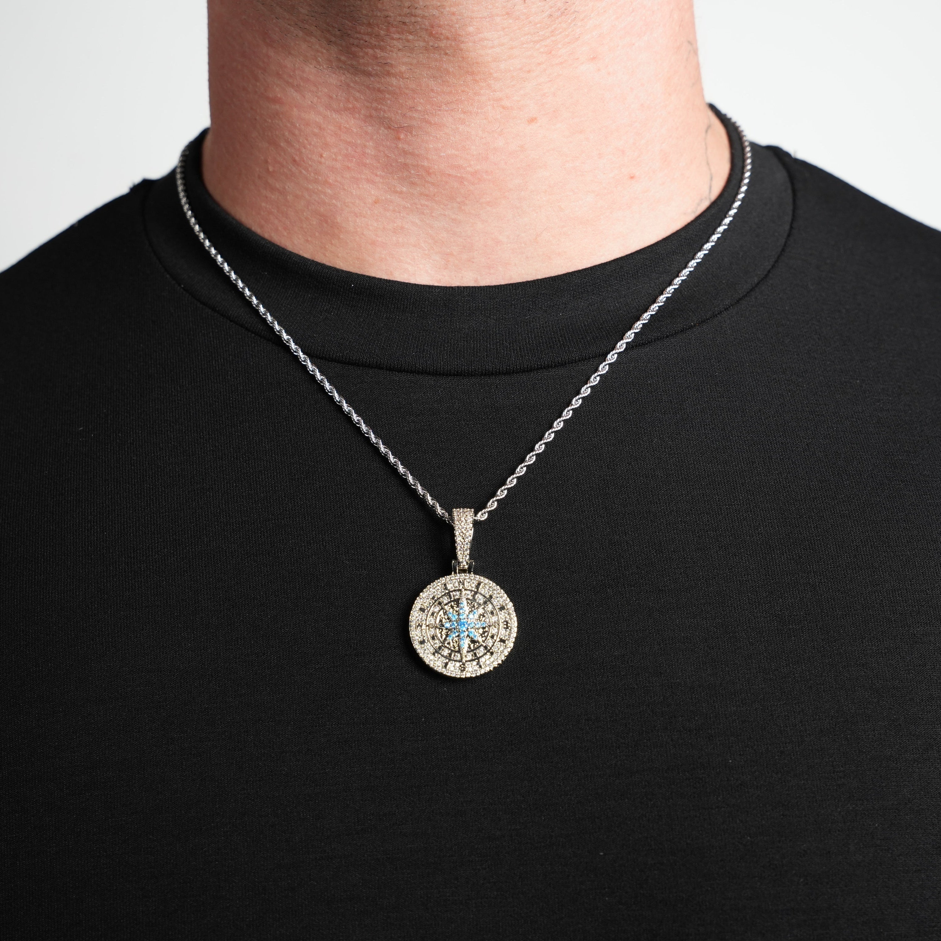 Iced Compass Pendant (Silver)