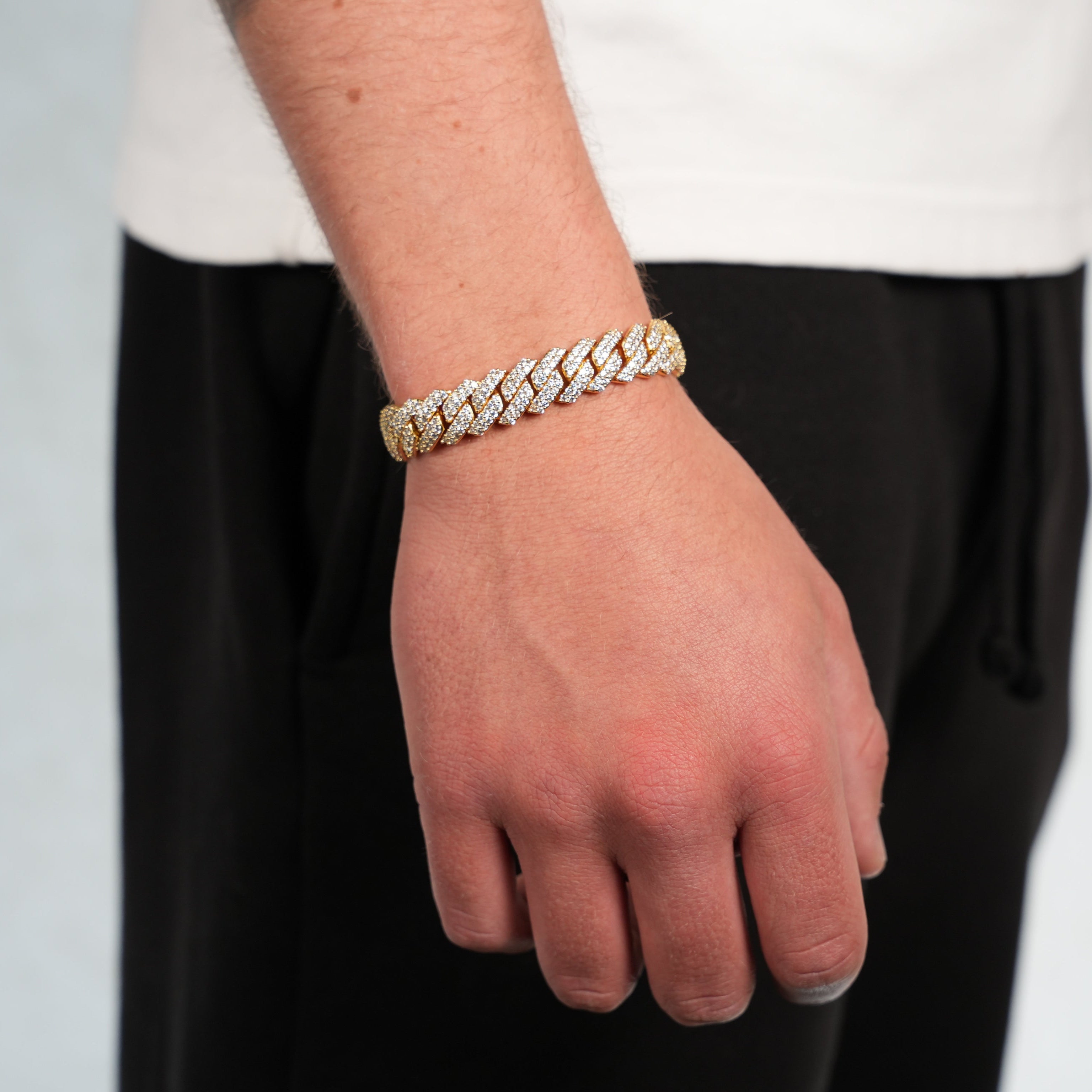 Iced Cuban Prong Bracelet (Gold) 12mm