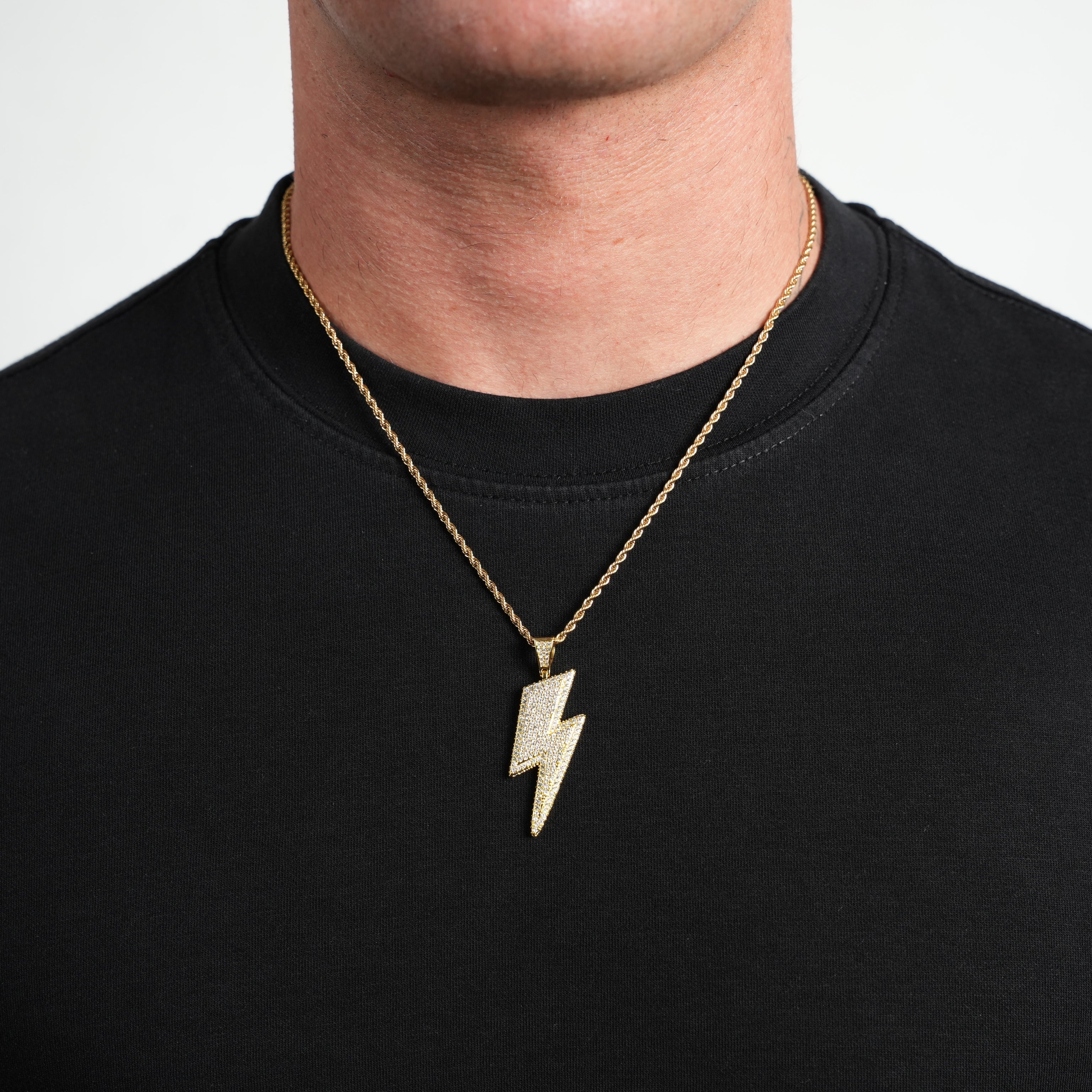 Iced Lightning Bolt Pendant (Gold)