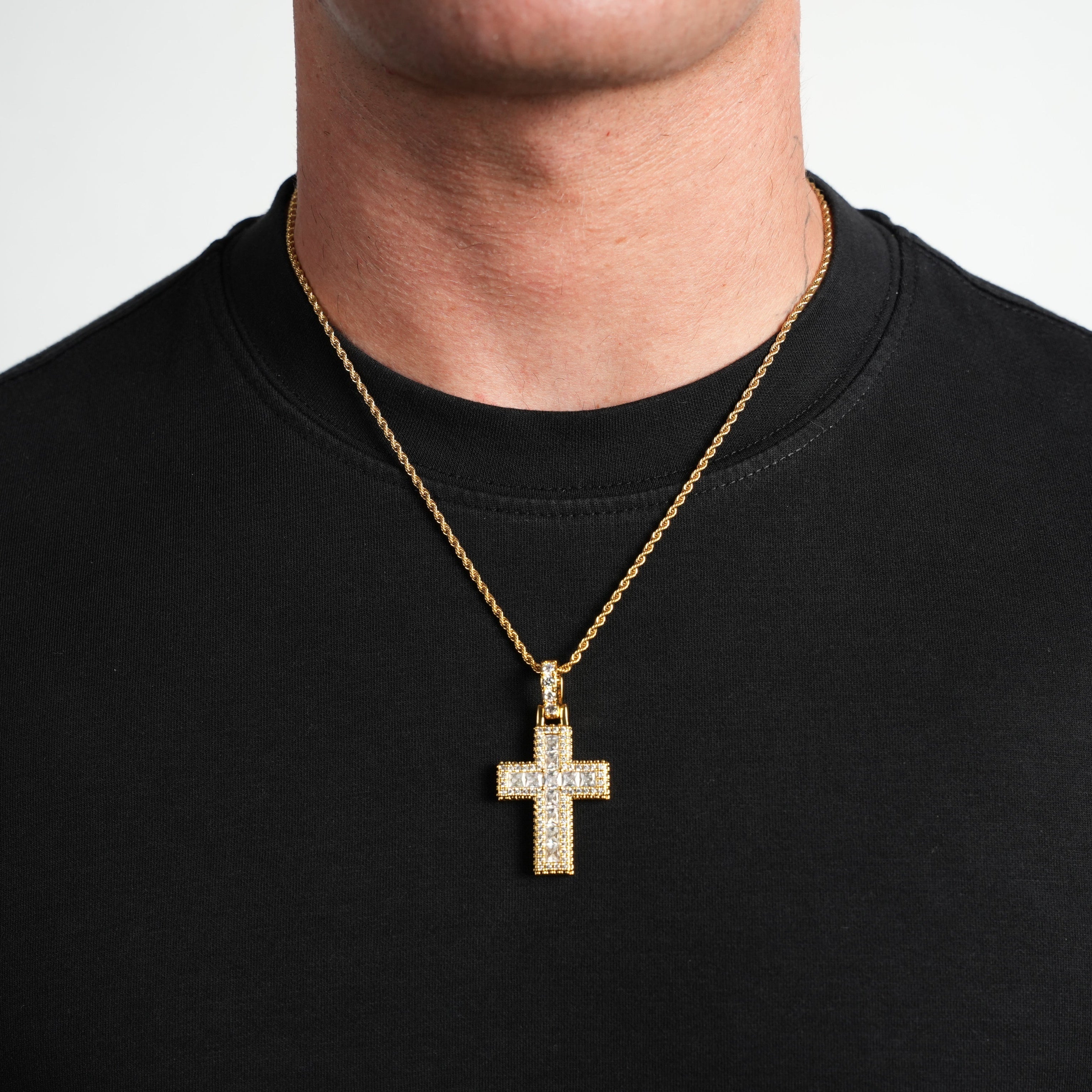 Iced Baguette Cross Pendant (Gold)