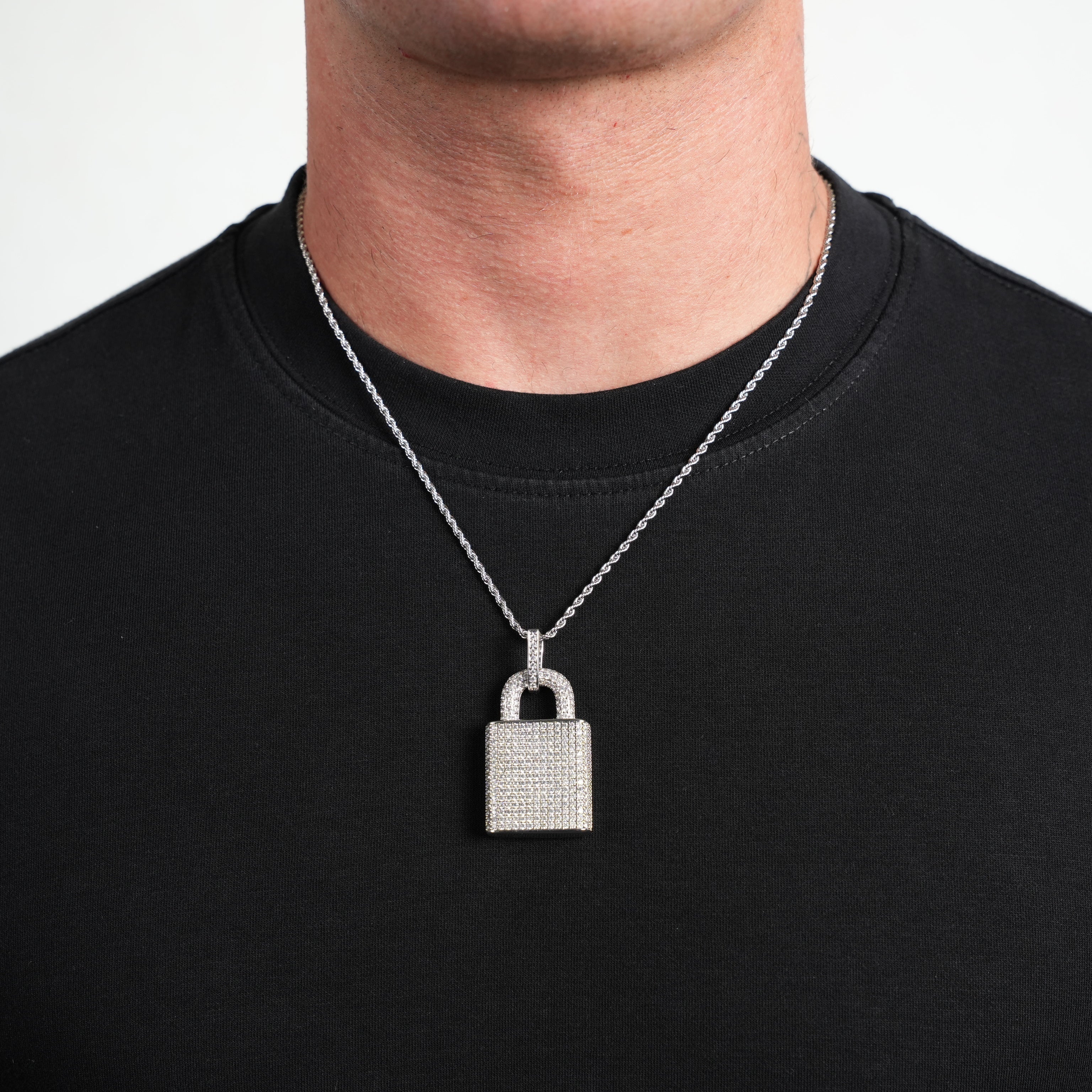 Iced Padlock Pendant (Silver)