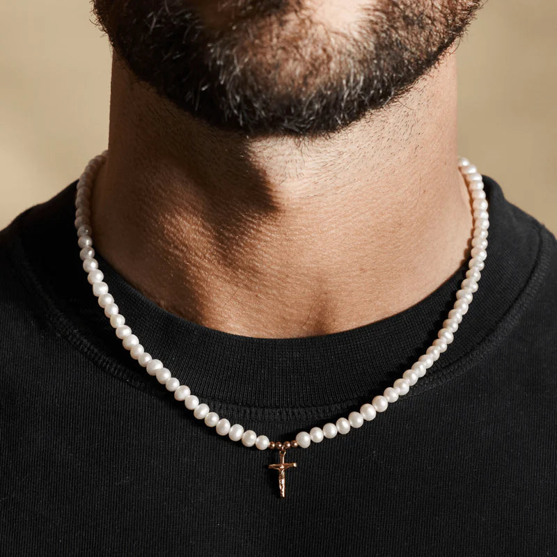 Freshwater Pearl Crucifix Necklace (Gold) 6mm