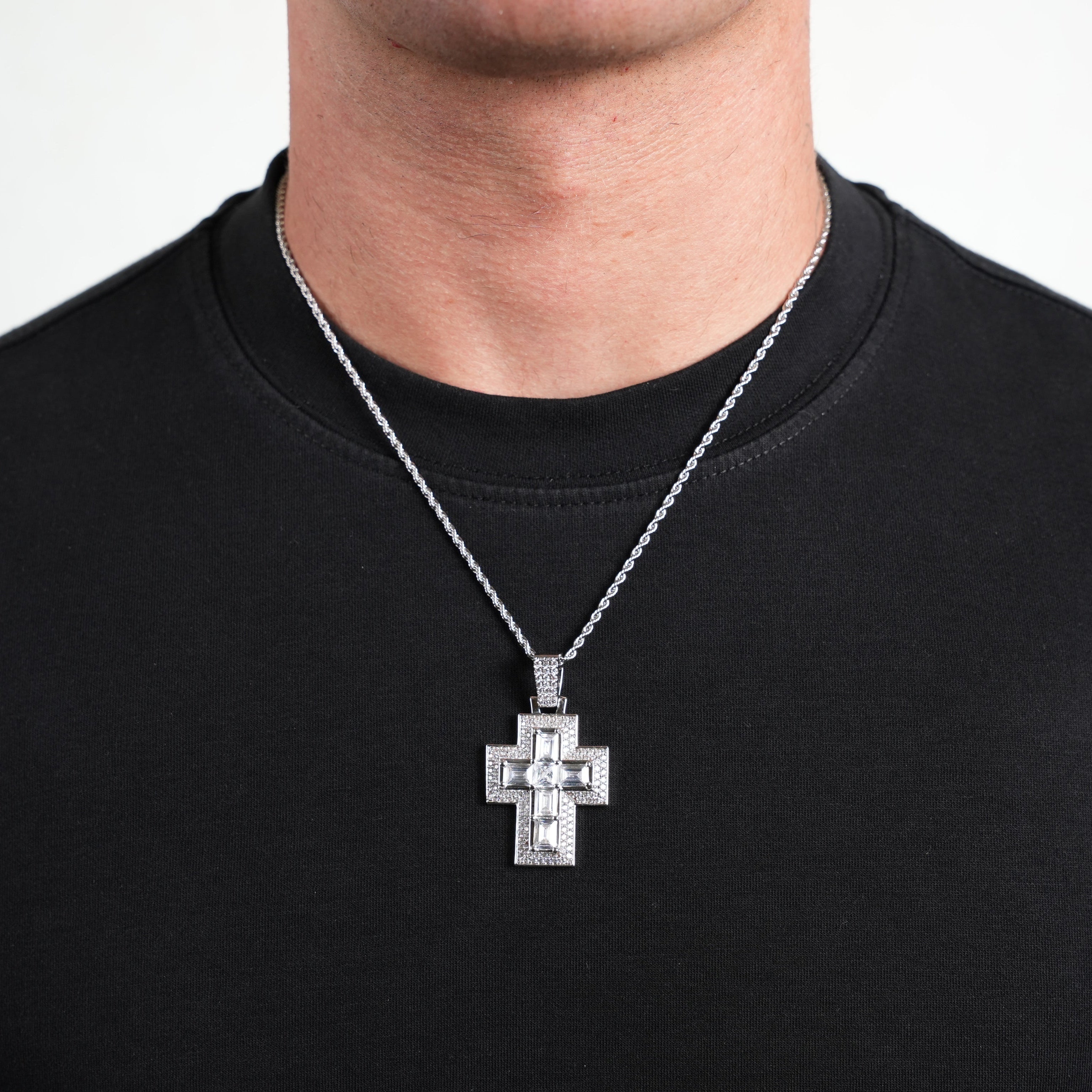 Iced Romeo Cross Pendant (Silver)