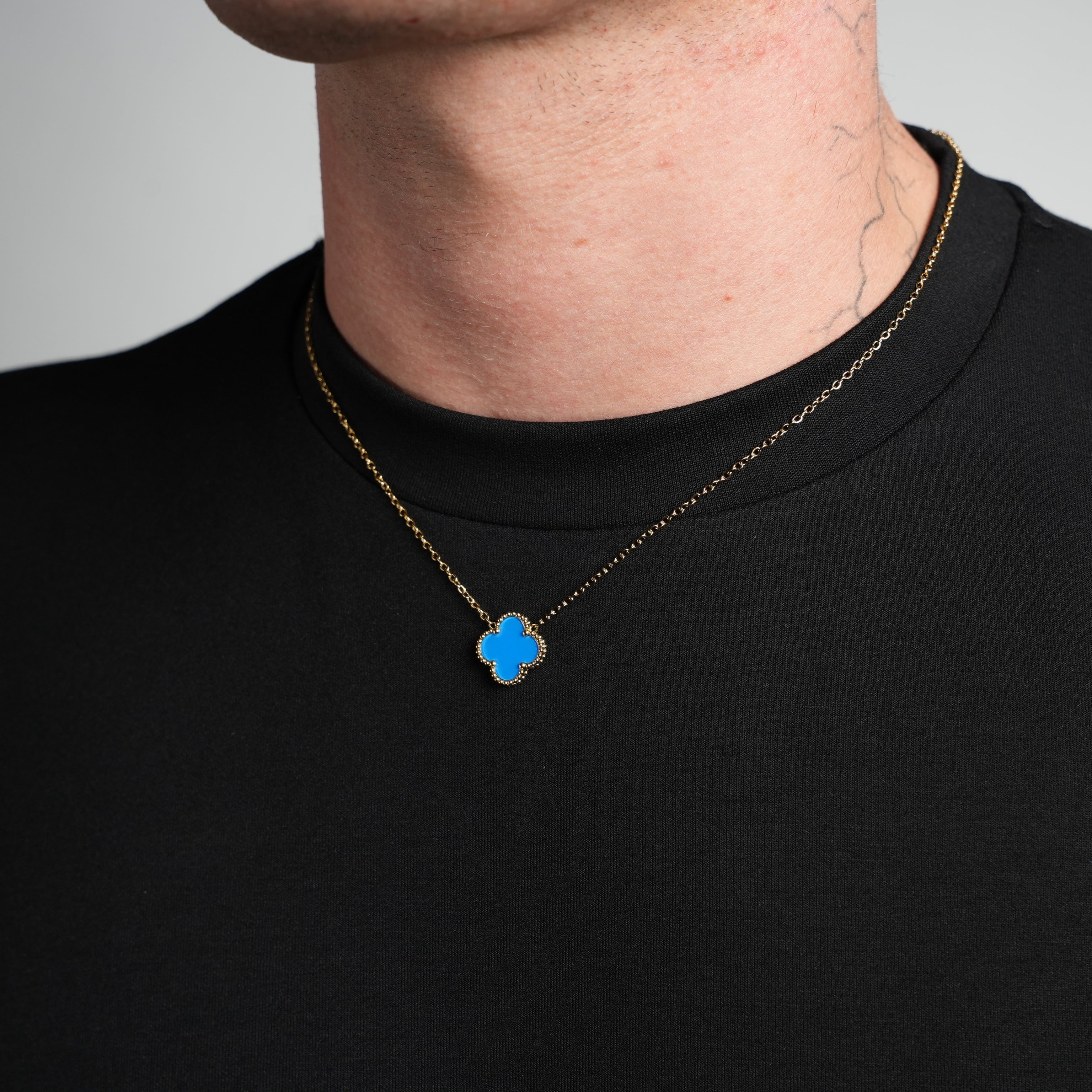 Gold Single Clover Necklace (Blue)