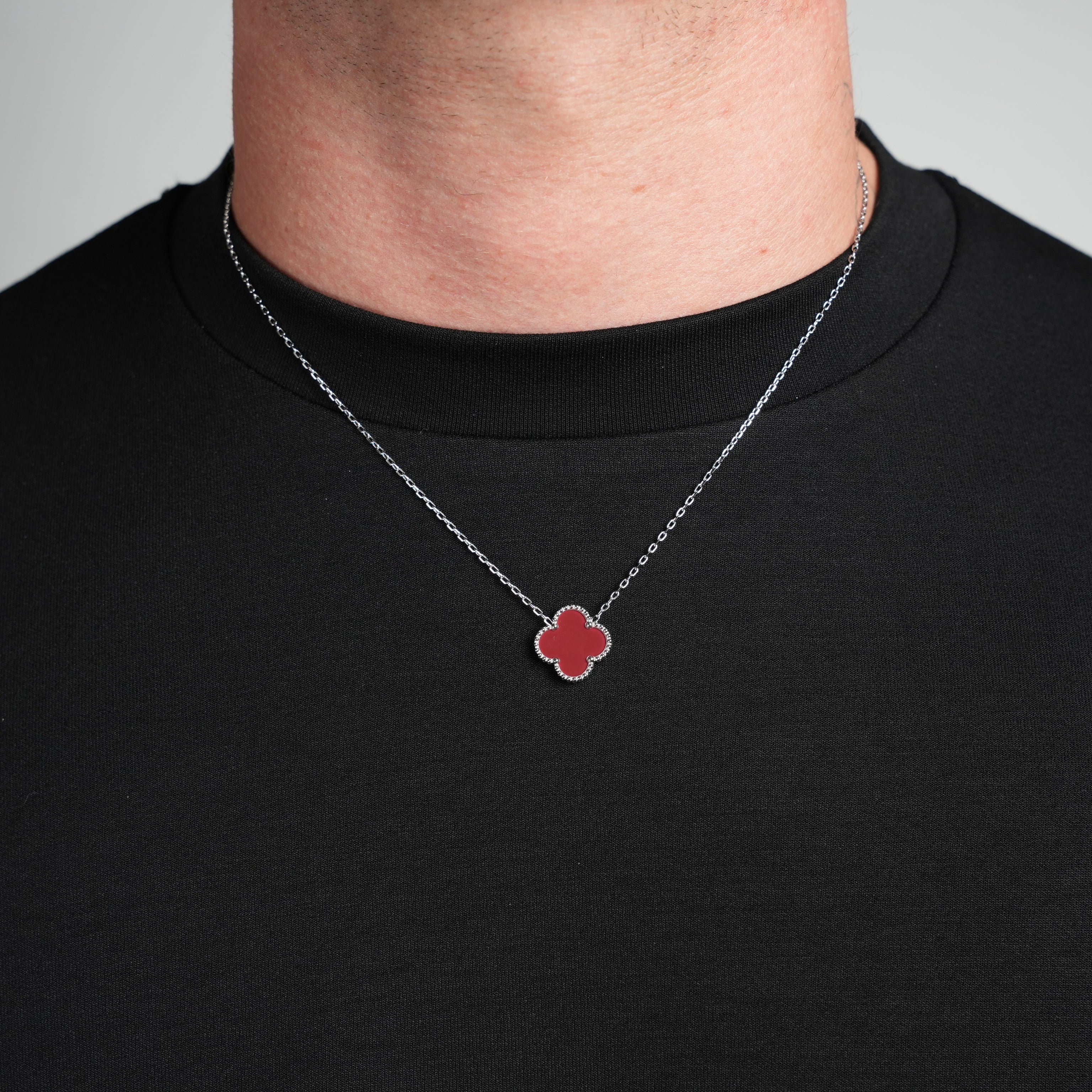 Silver Single Clover Necklace (Wine)