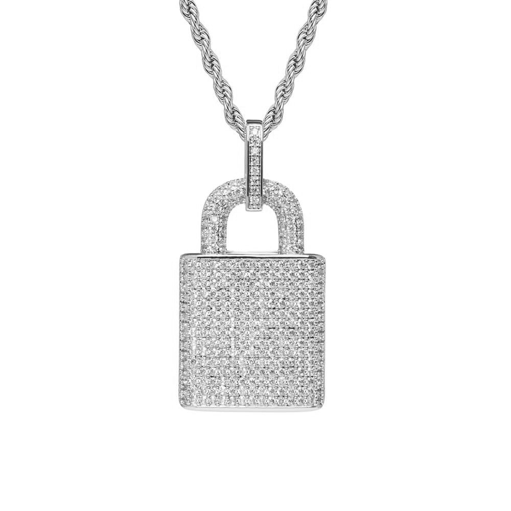 Iced Padlock Pendant (Silver)