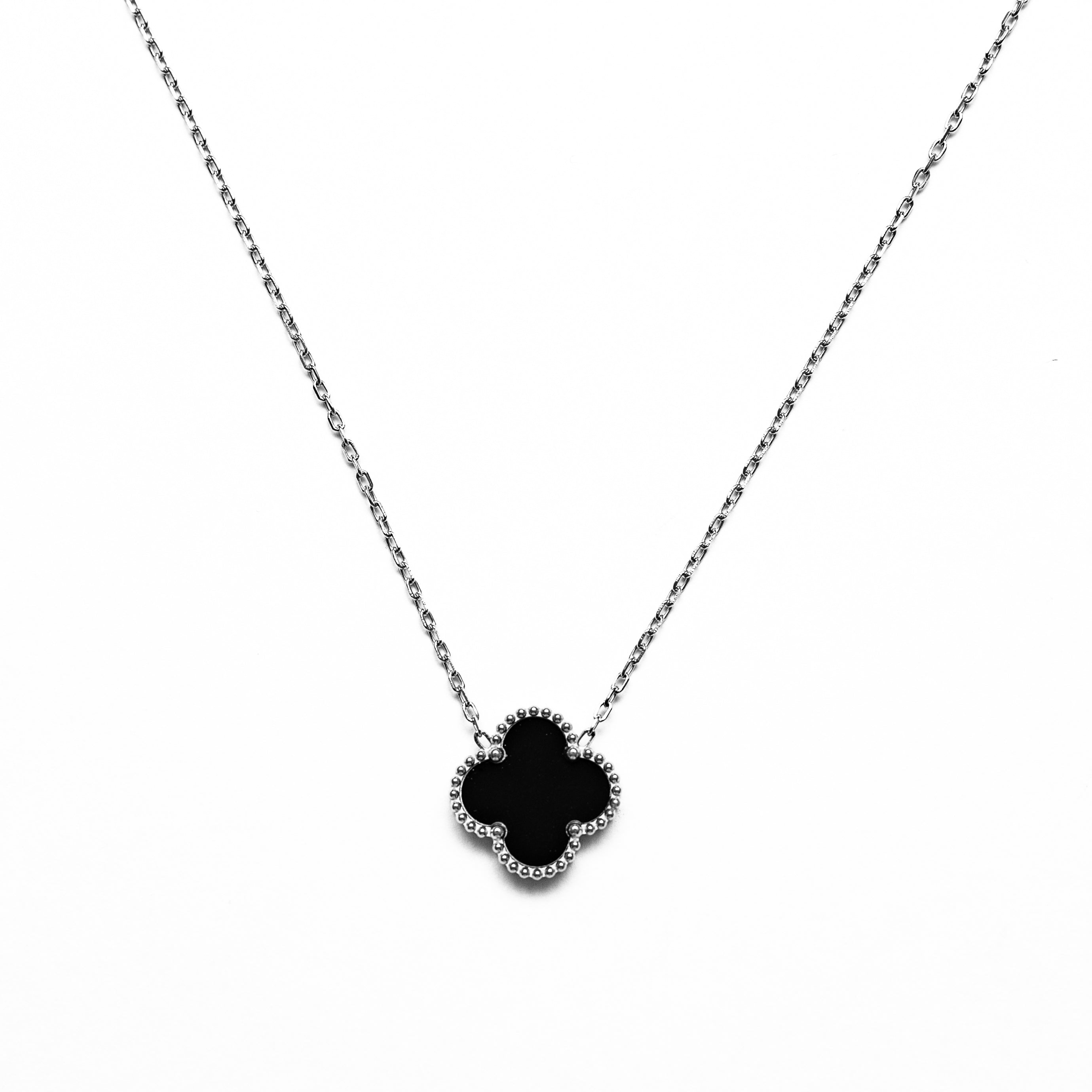 Silver Single Clover Necklace (Black)