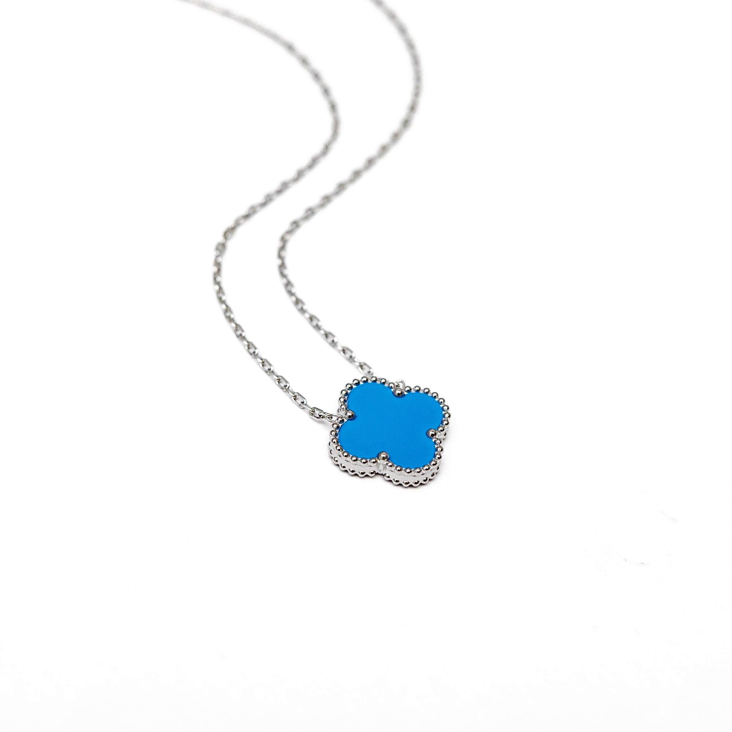 Silver Single Clover Necklace (Blue)