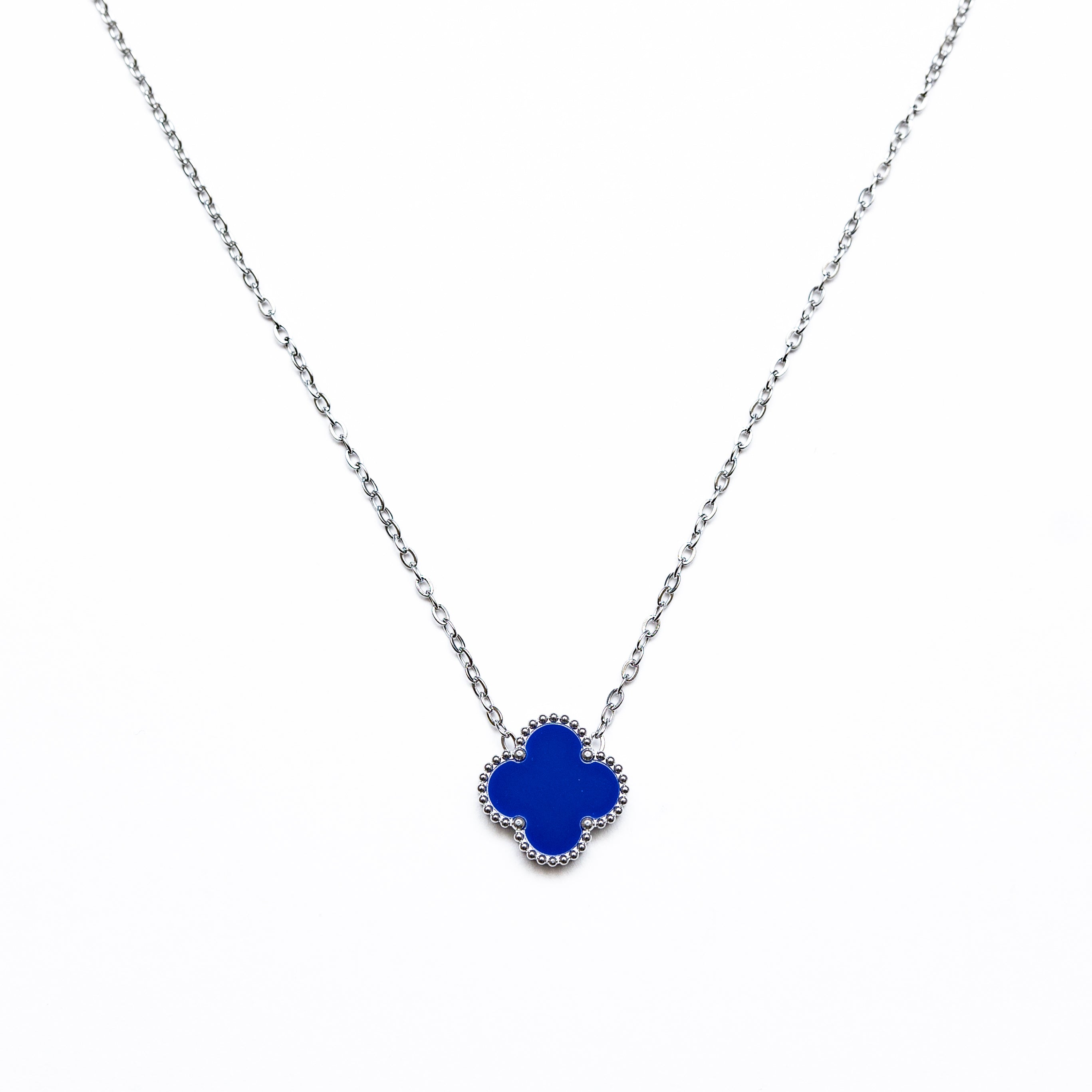 Silver Single Clover Necklace (Navy)