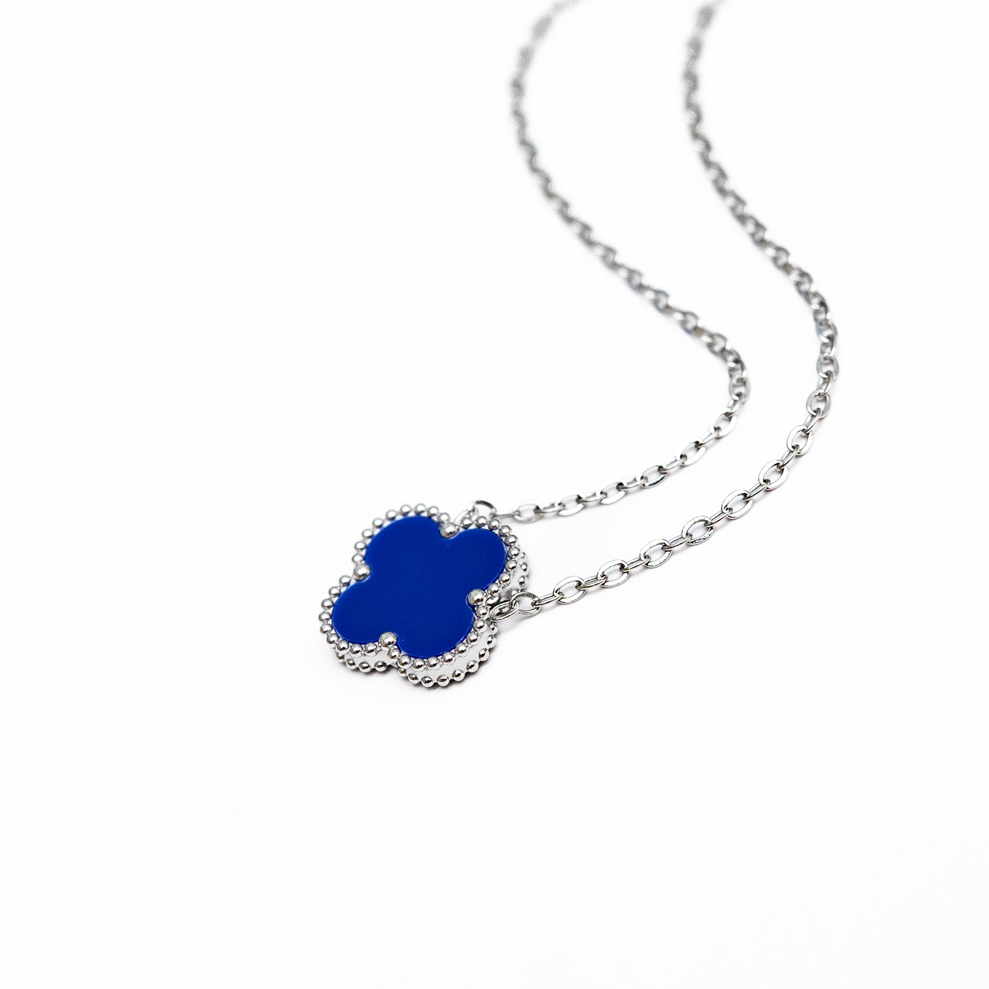 Silver Single Clover Necklace (Navy)