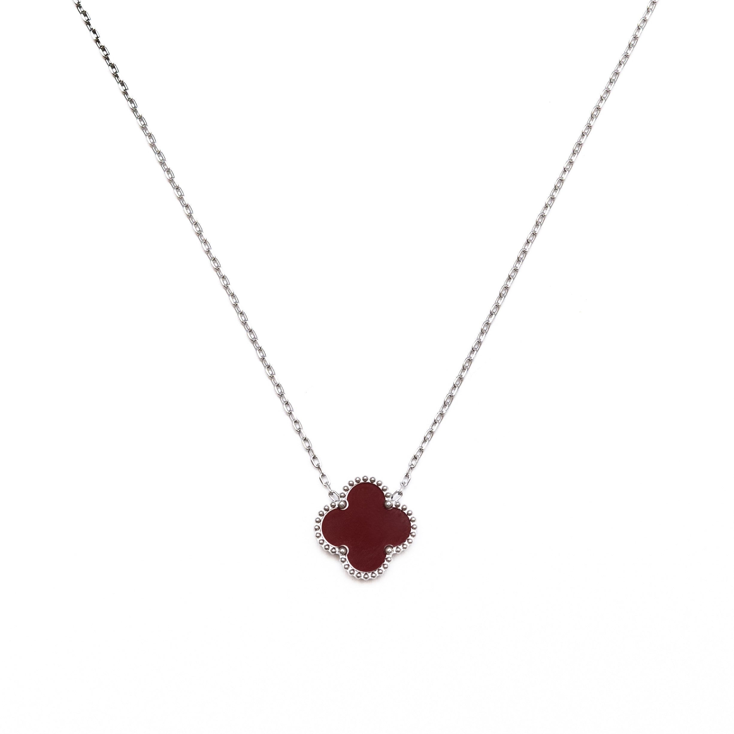 Silver Single Clover Necklace (Wine)