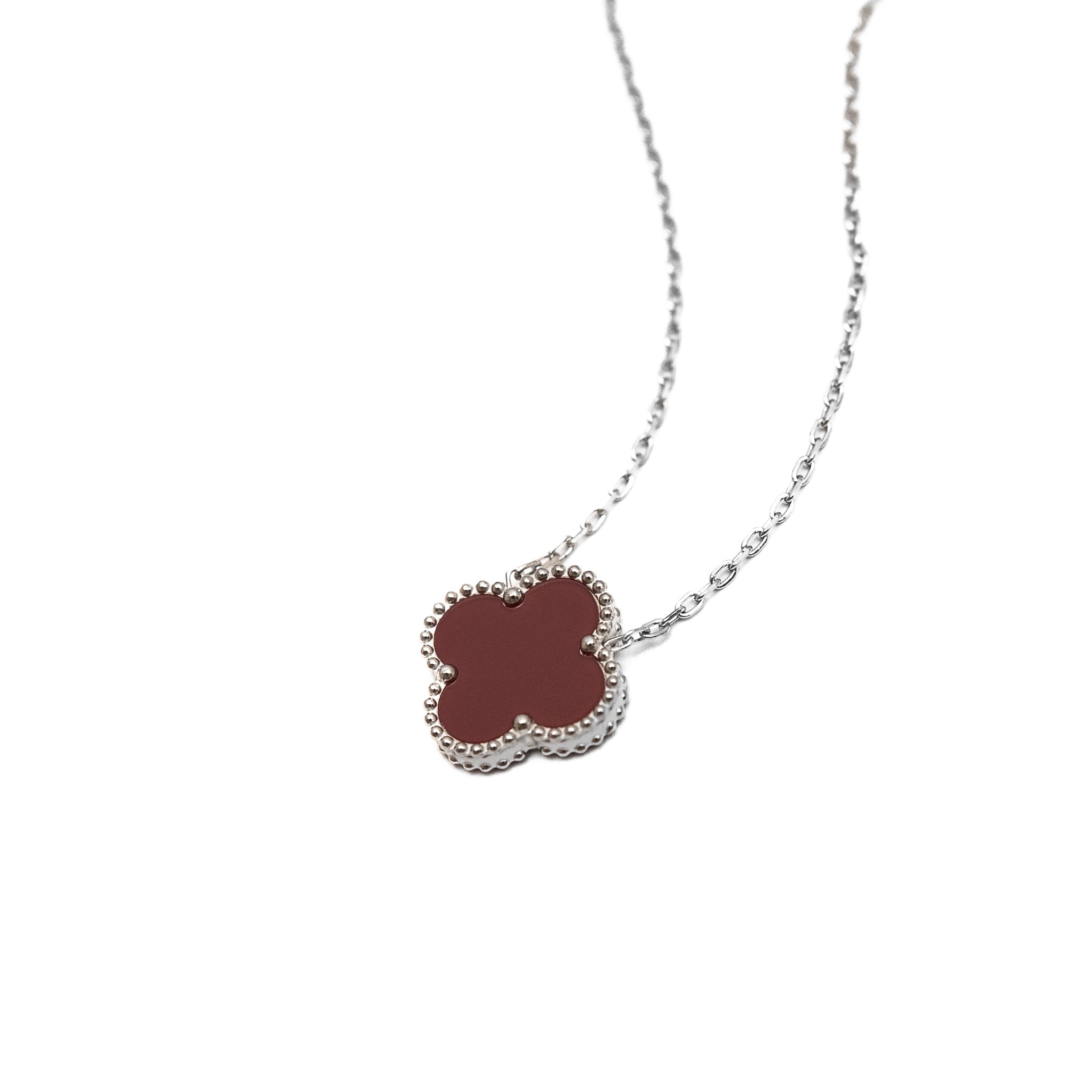 Silver Single Clover Necklace (Wine)