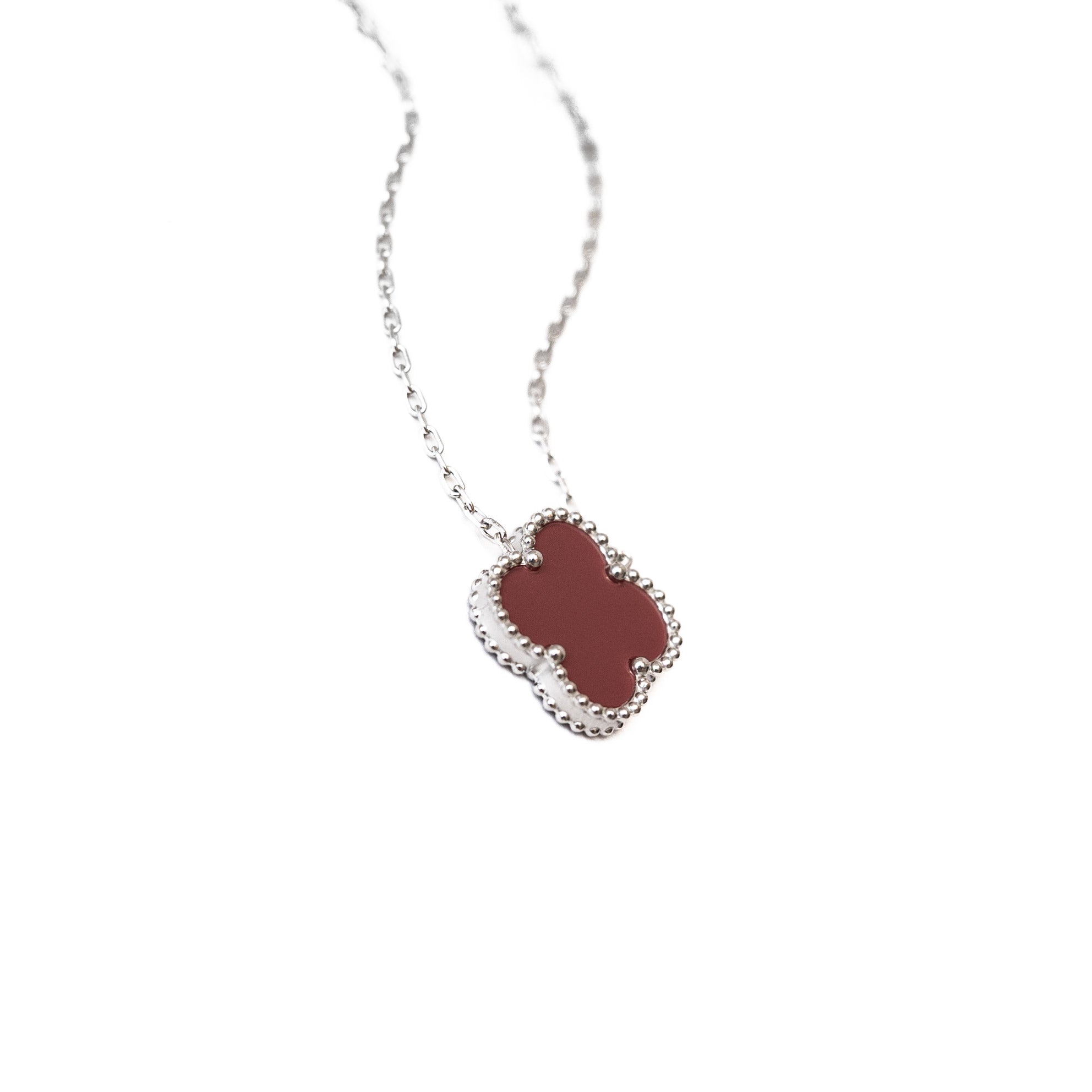 Silver Single Clover Necklace (Wine)