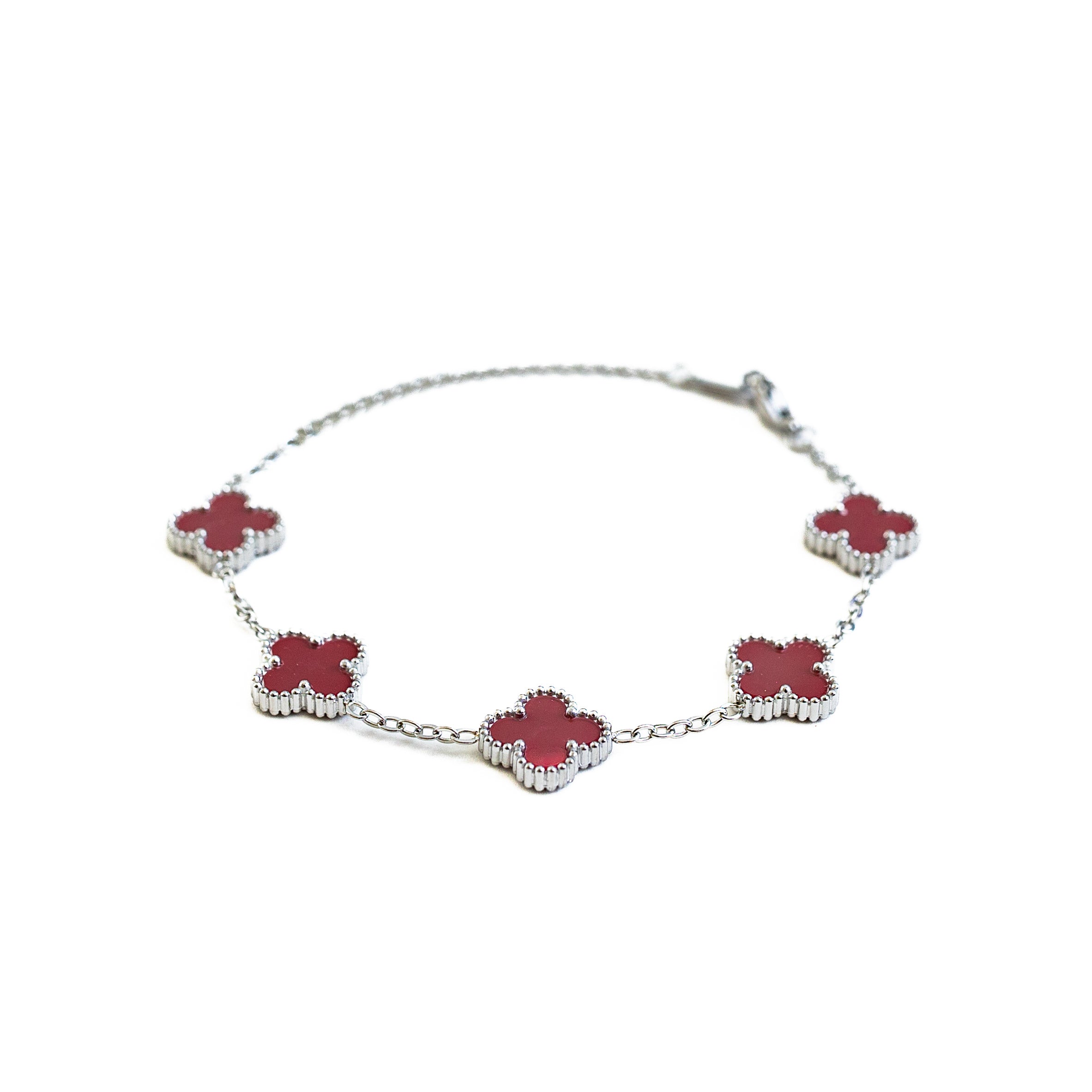 Silver Clover Bracelet (Wine)