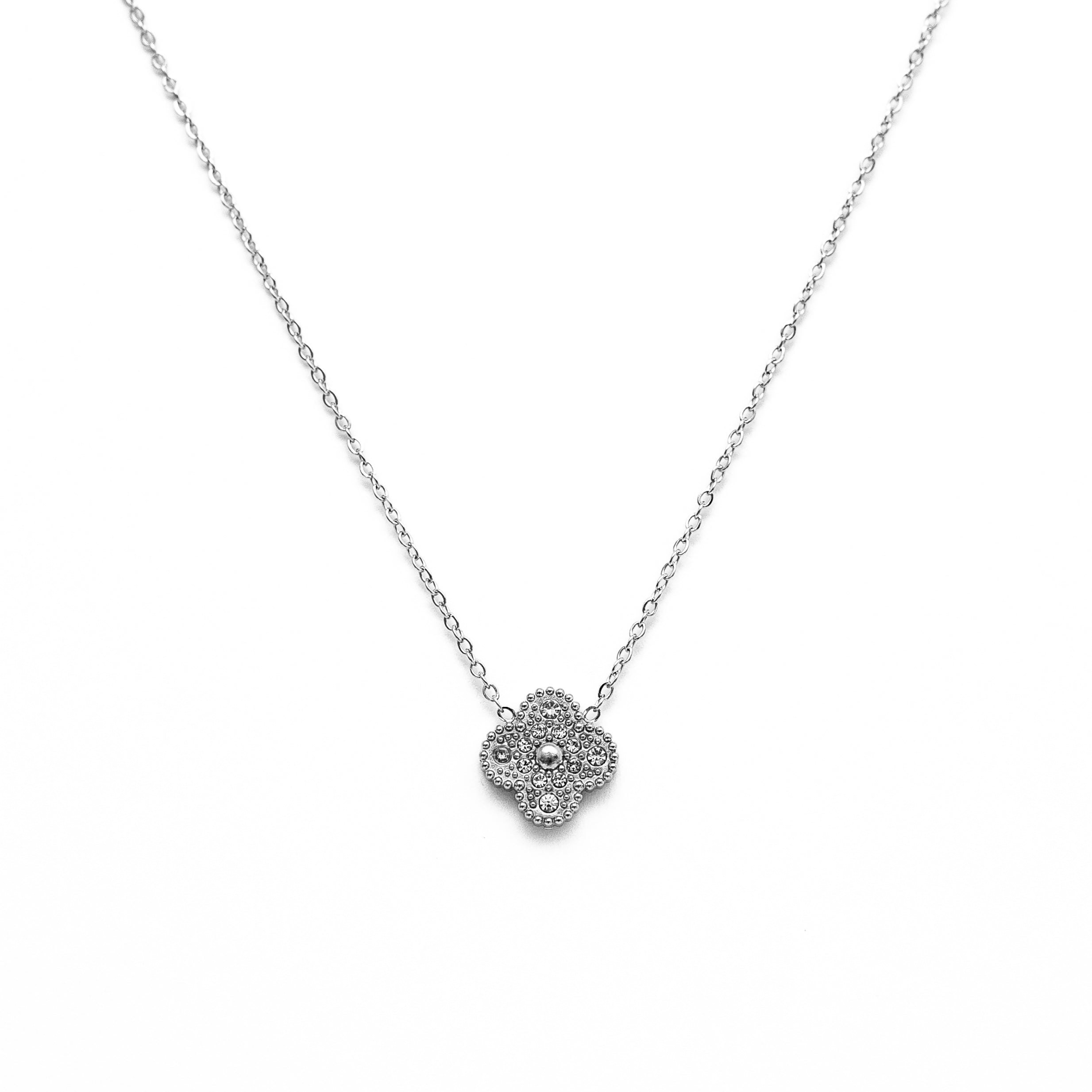 Diamond Single Clover Necklace (Silver)