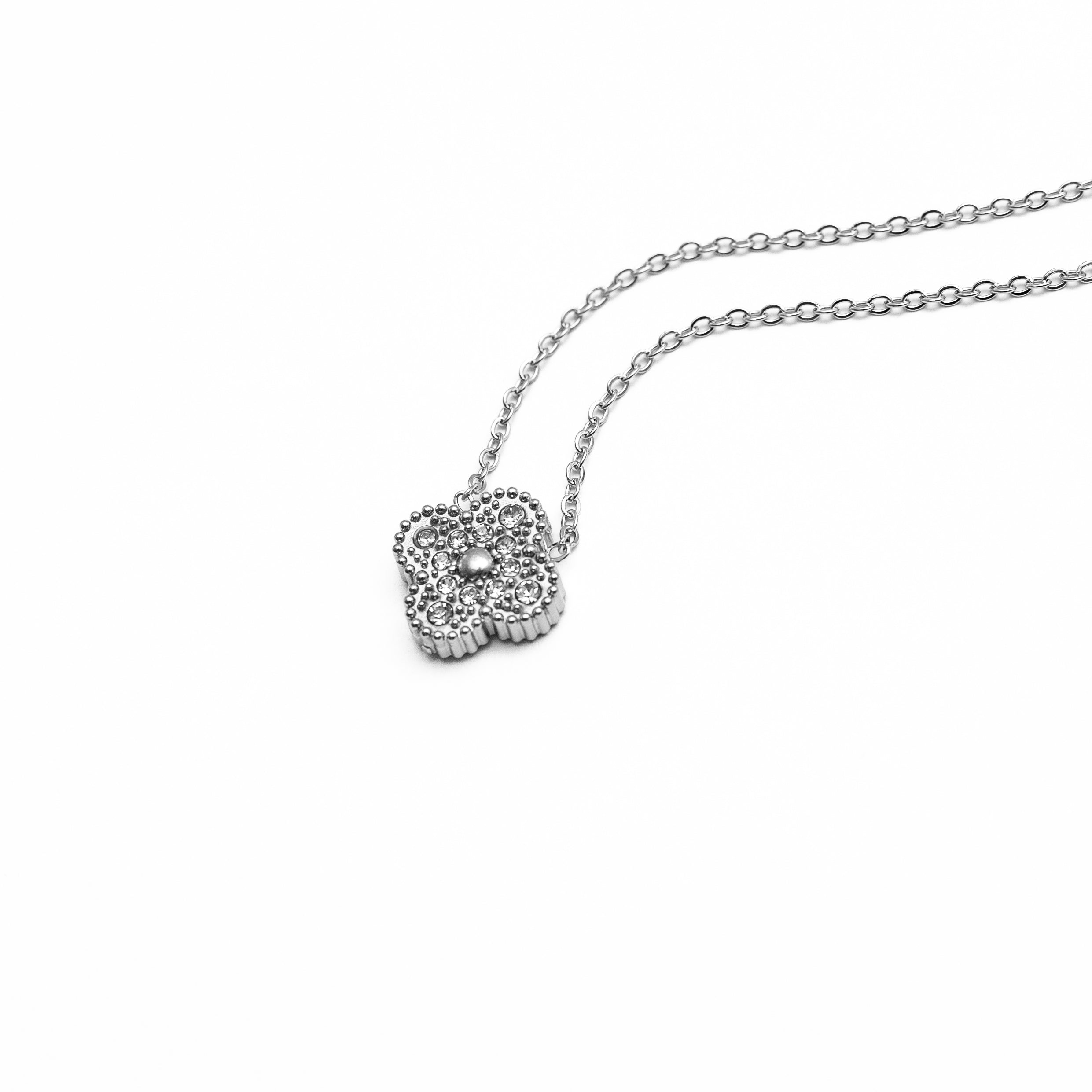 Diamond Single Clover Necklace (Silver)