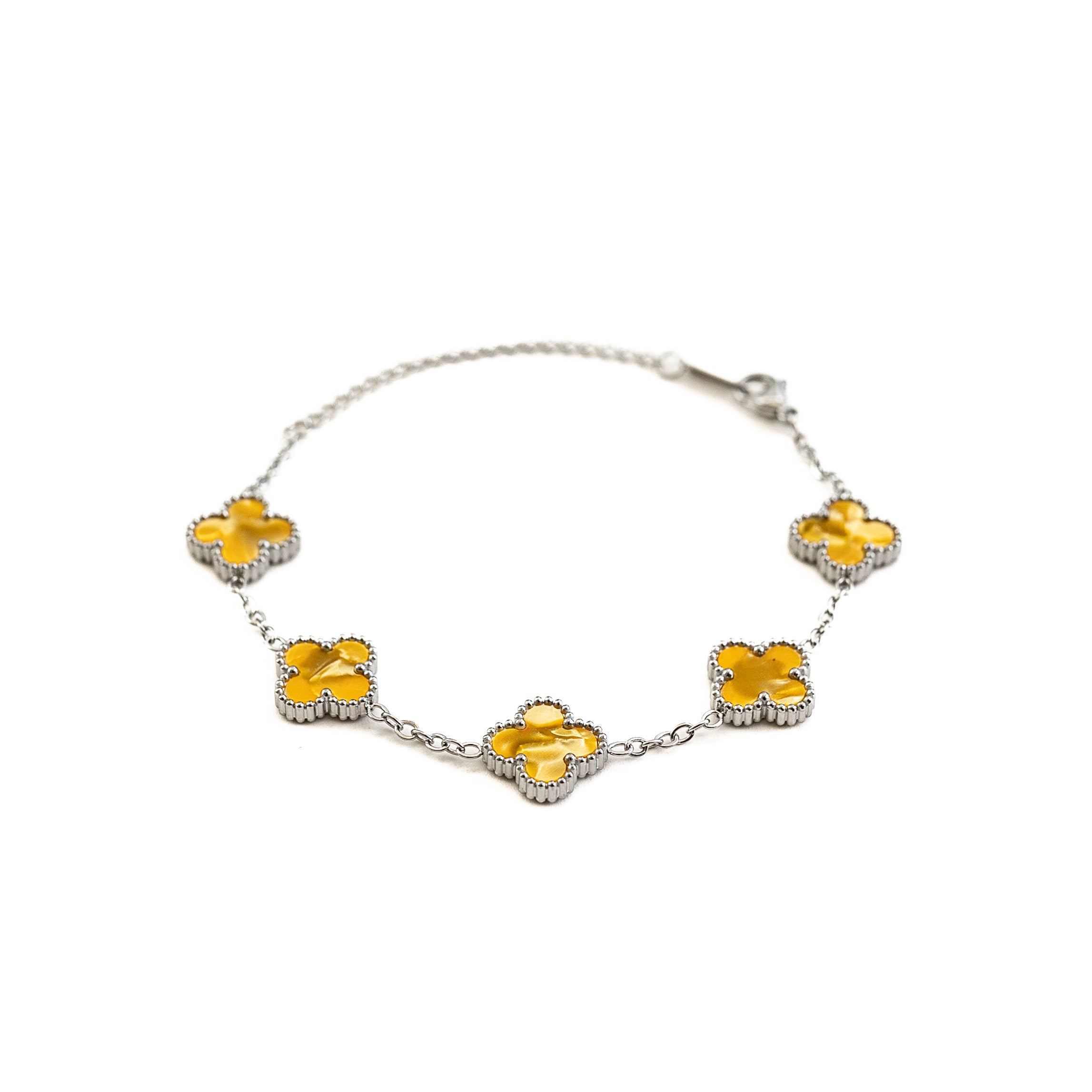 Silver Pearl Clover Bracelet (Apricot)