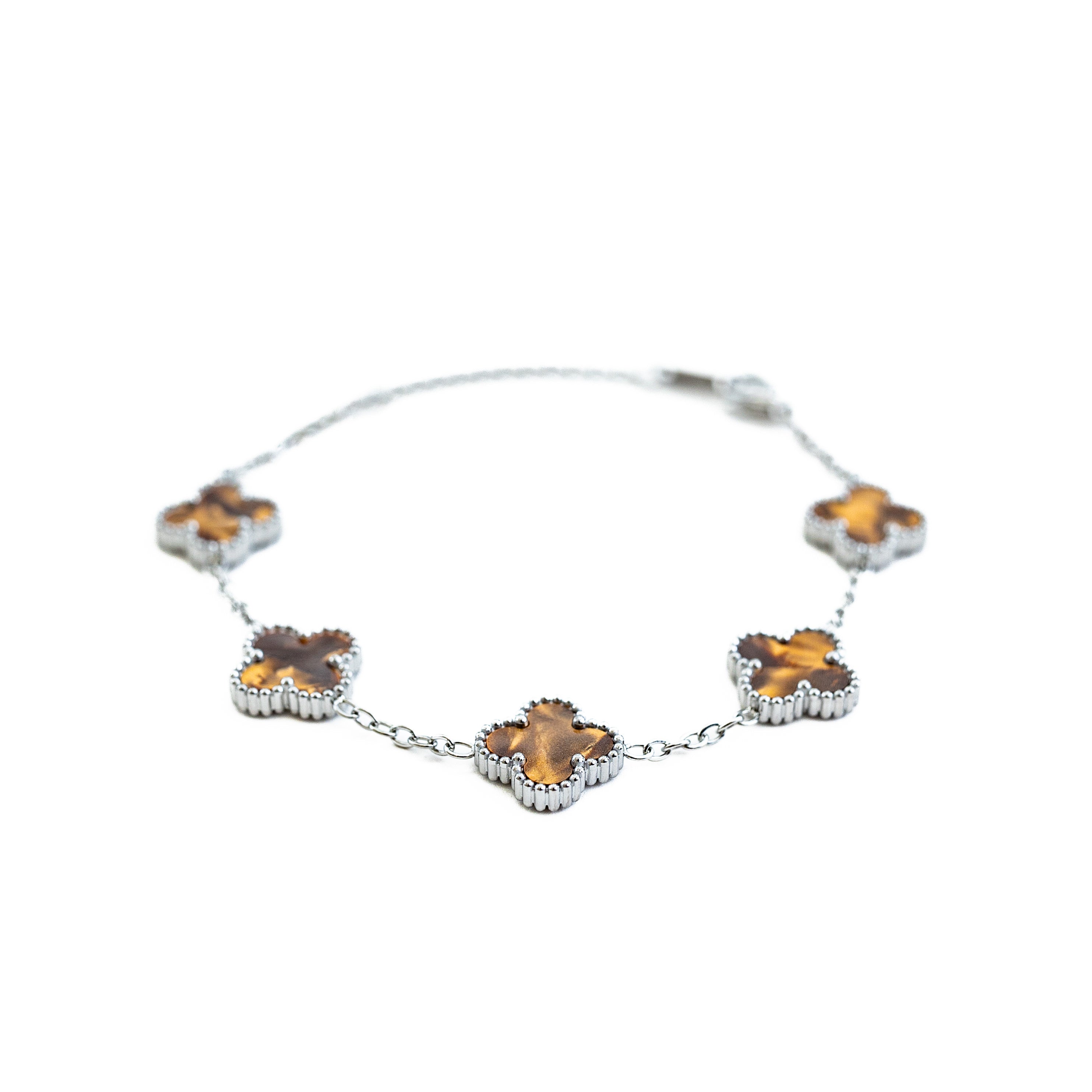 Silver Pearl Clover Bracelet (Chocolate)