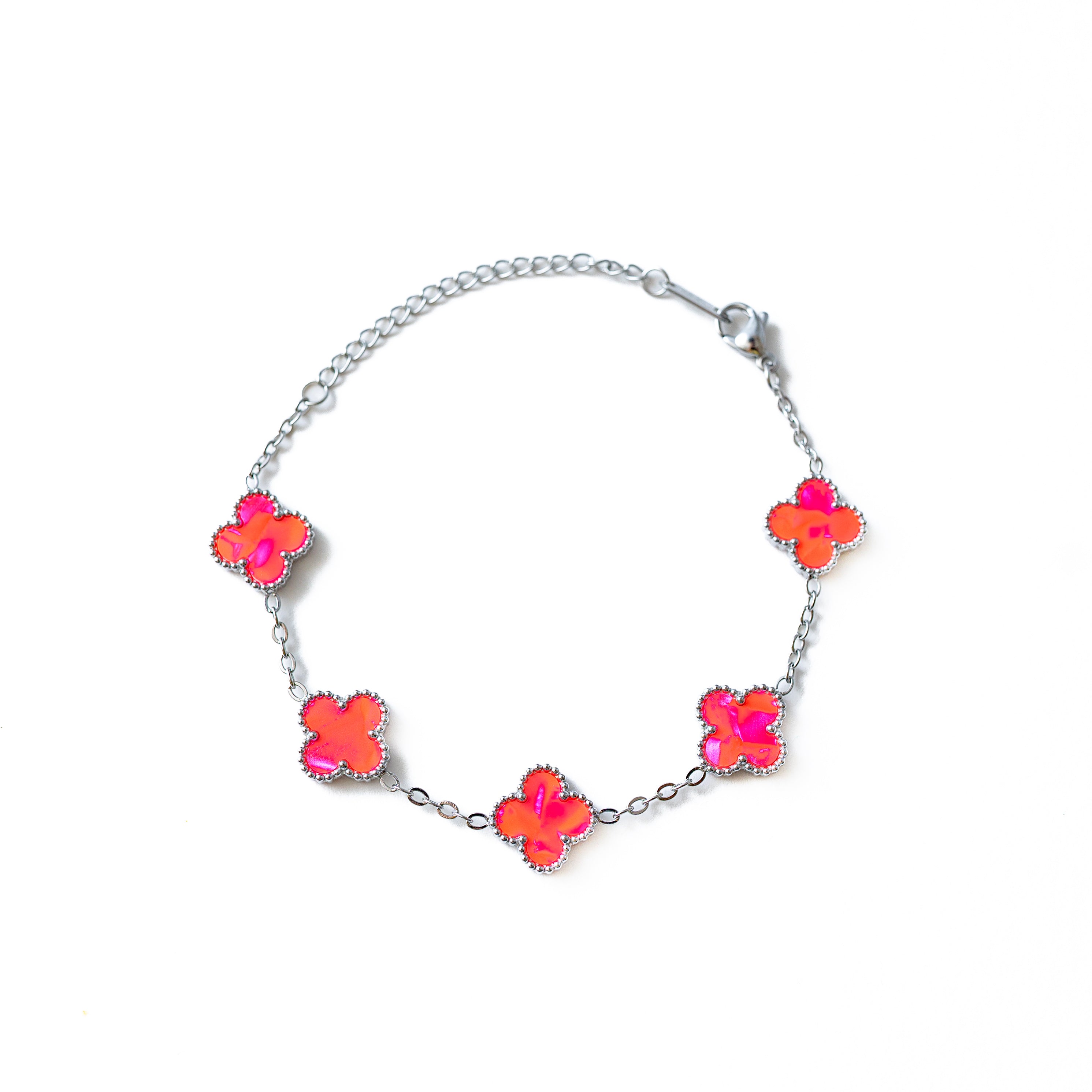 Silver Pearl Clover Bracelet (Pink)