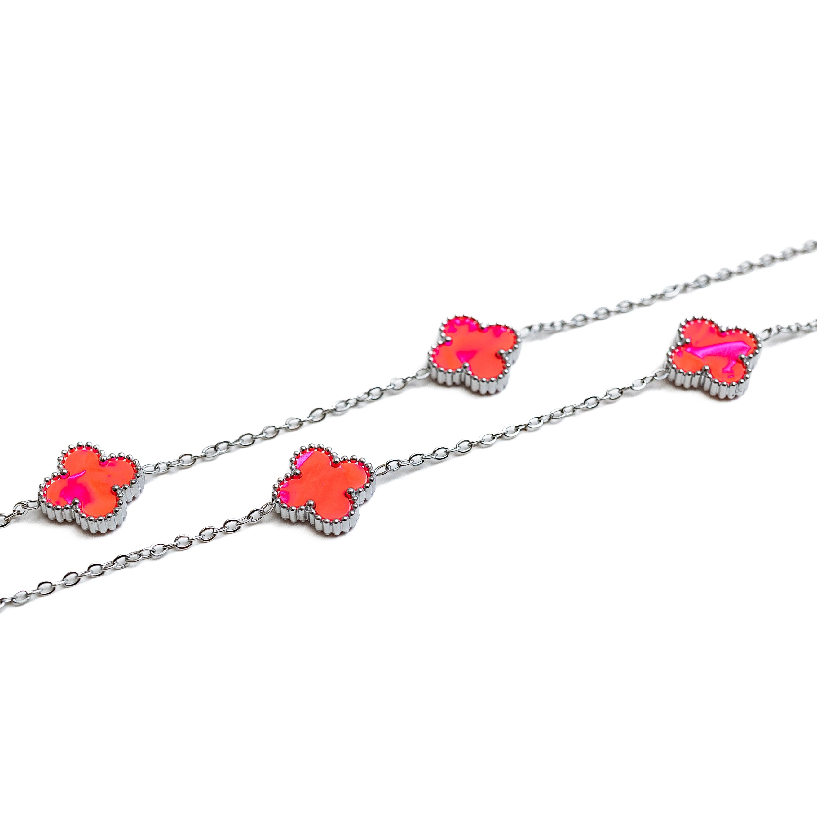 Silver Pearl Clover Necklace (Pink)