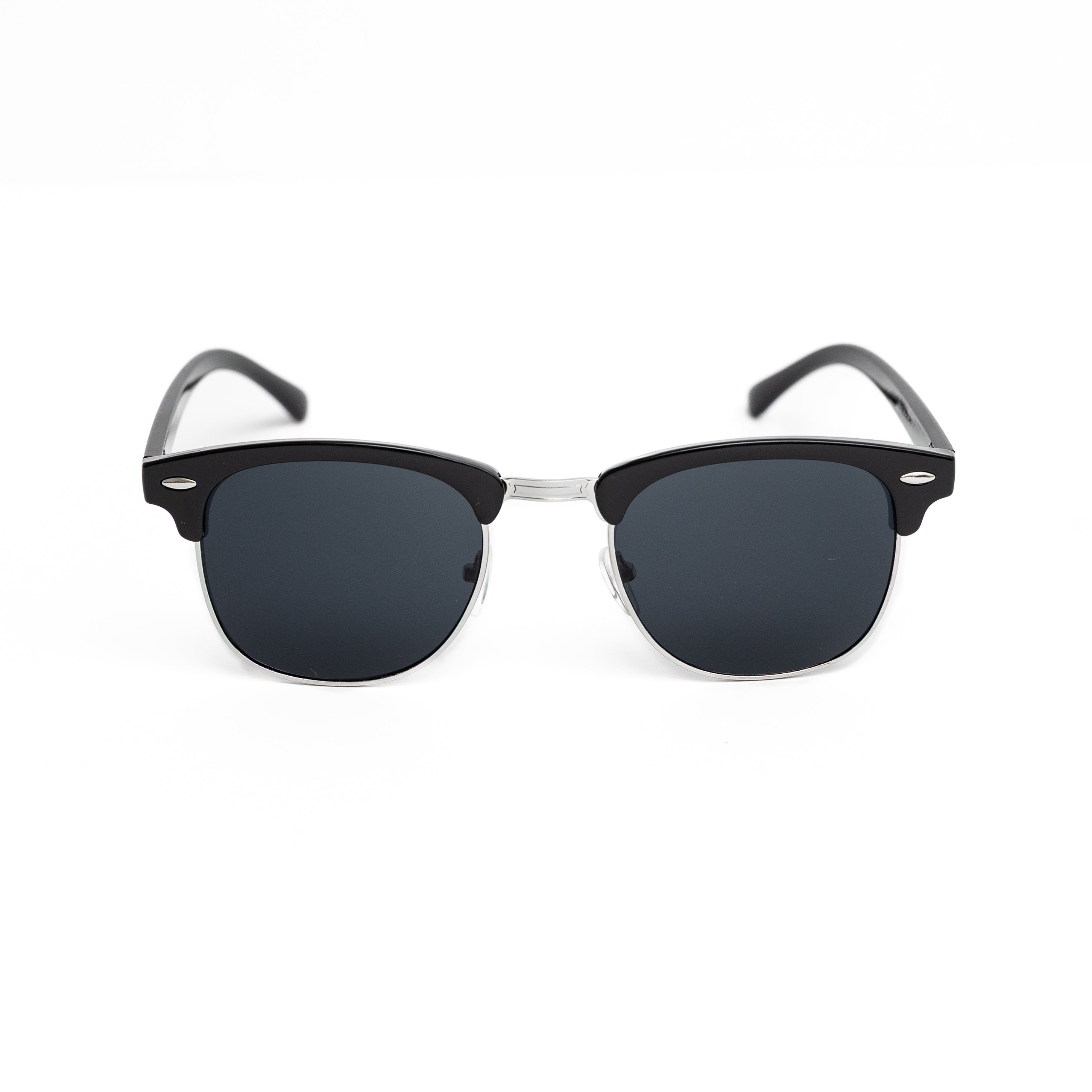 Silver Retro Half Frame Shades (Black Lens)