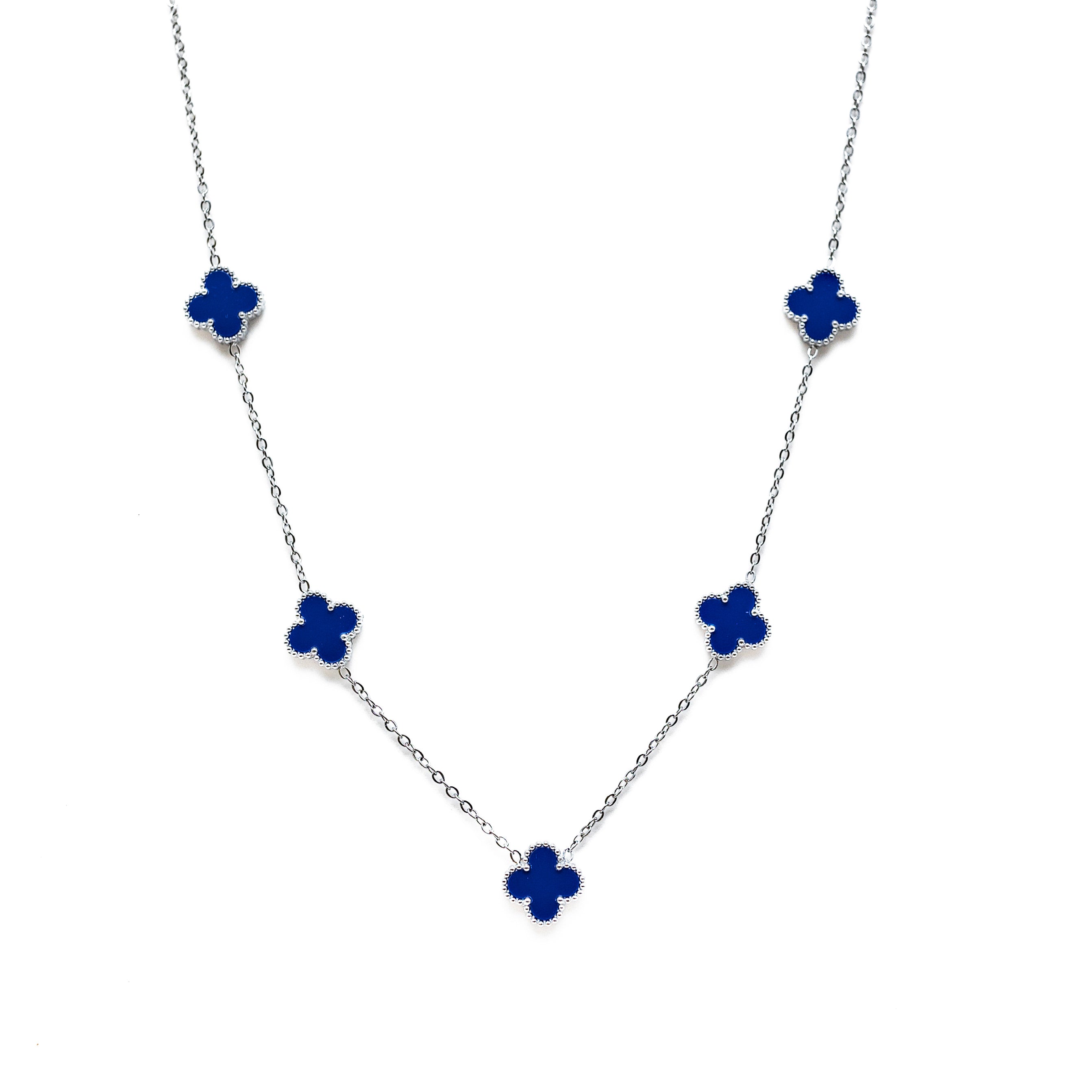 Silver Clover Necklace (Navy)