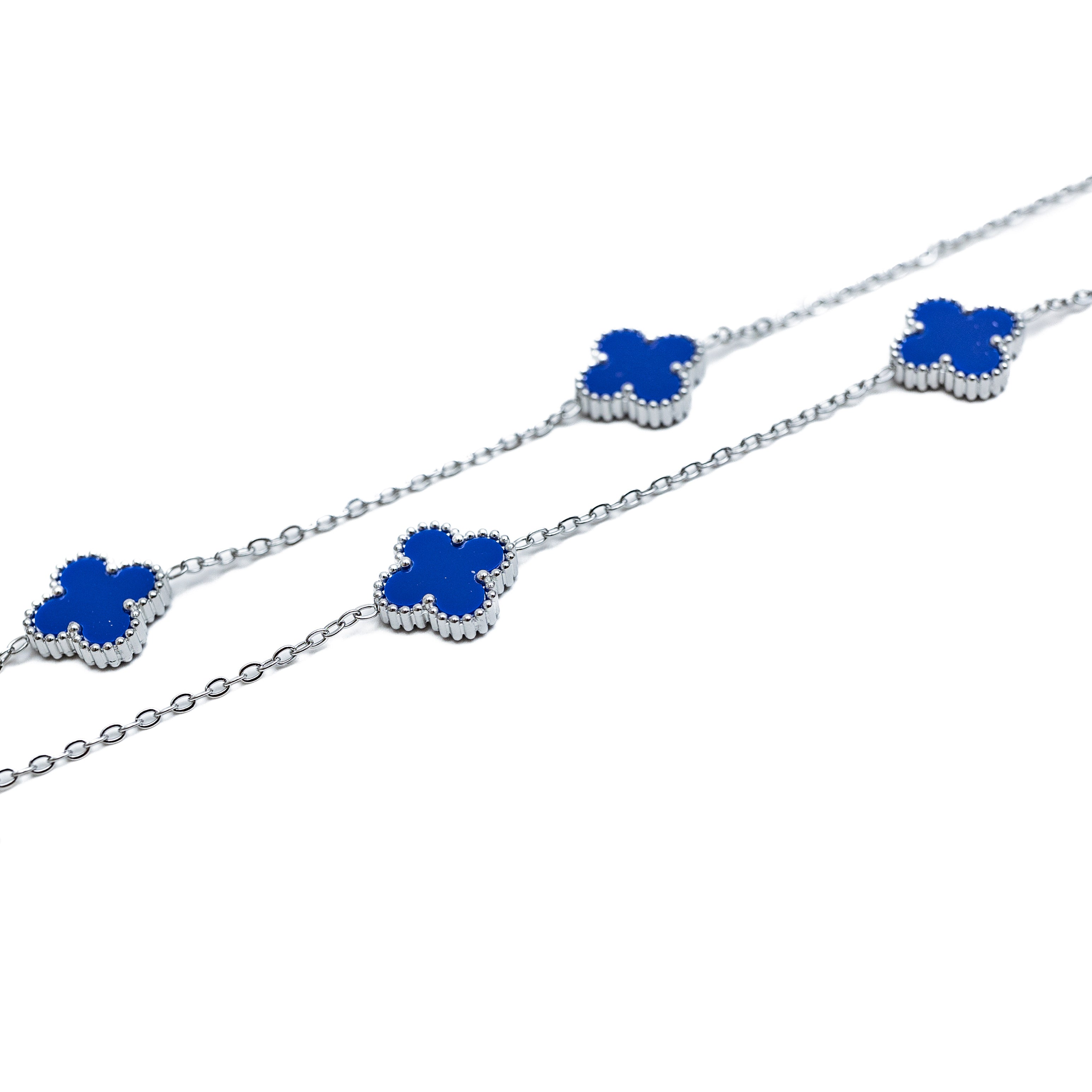Silver Clover Necklace (Navy)