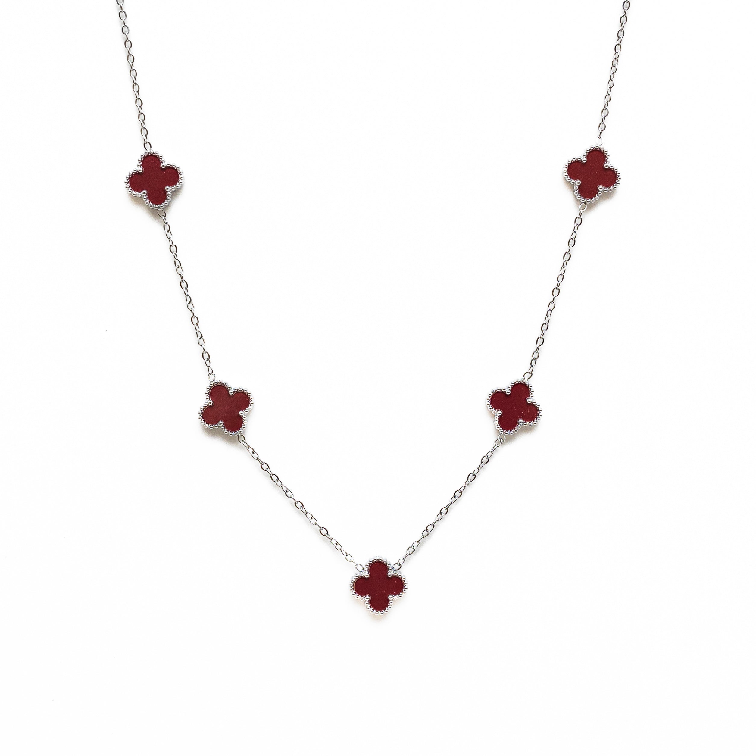 Silver Clover Necklace (Wine)