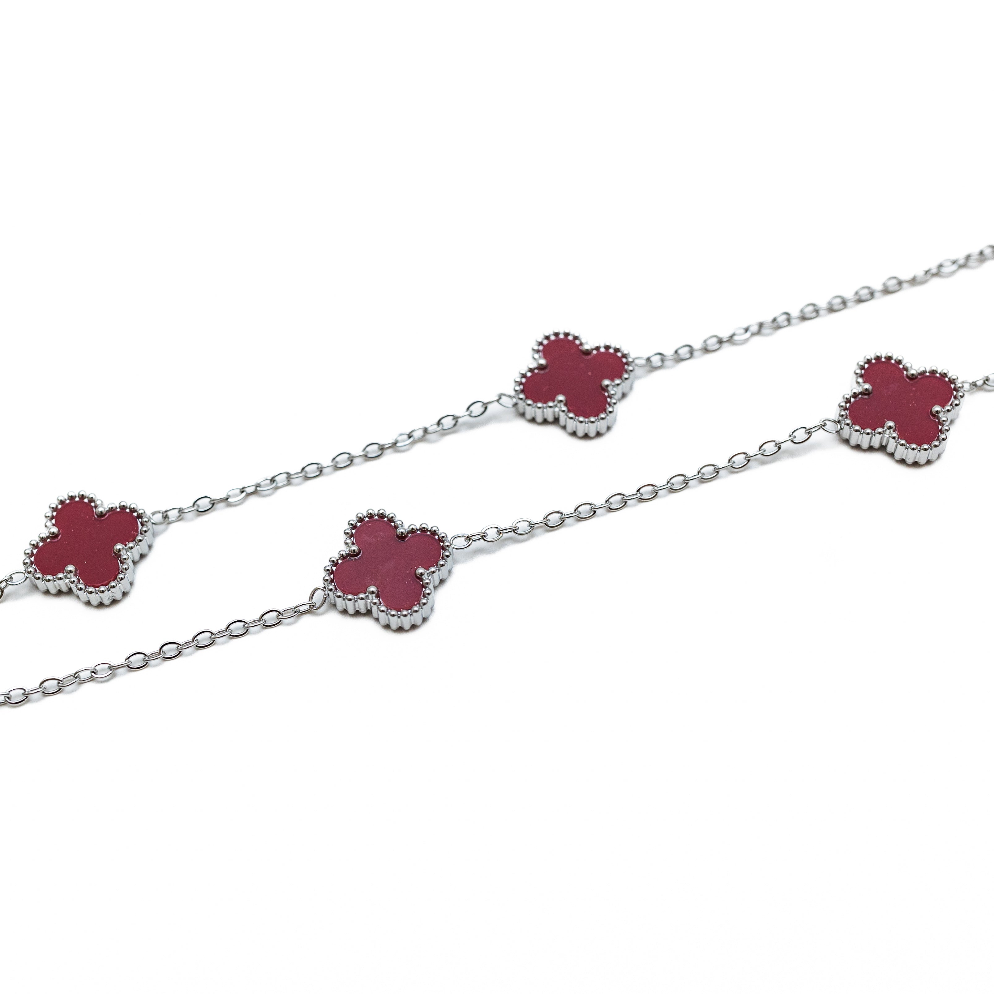 Silver Clover Necklace (Wine)