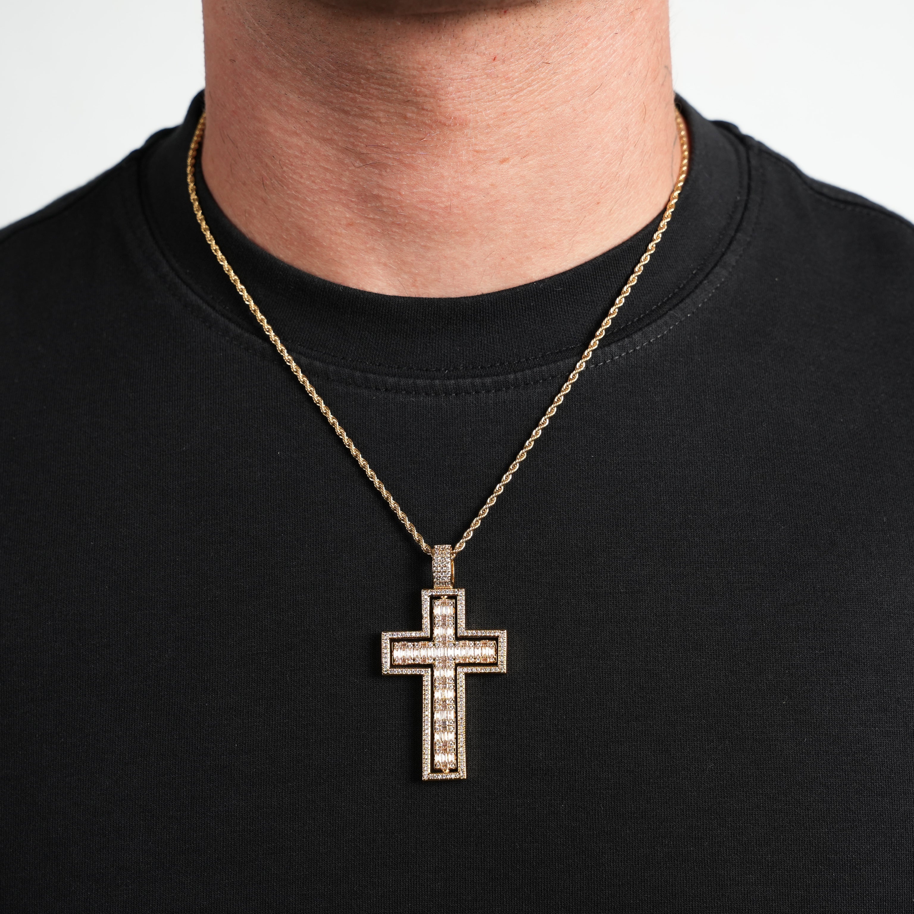 Iced Spin Cross Pendant (Gold)