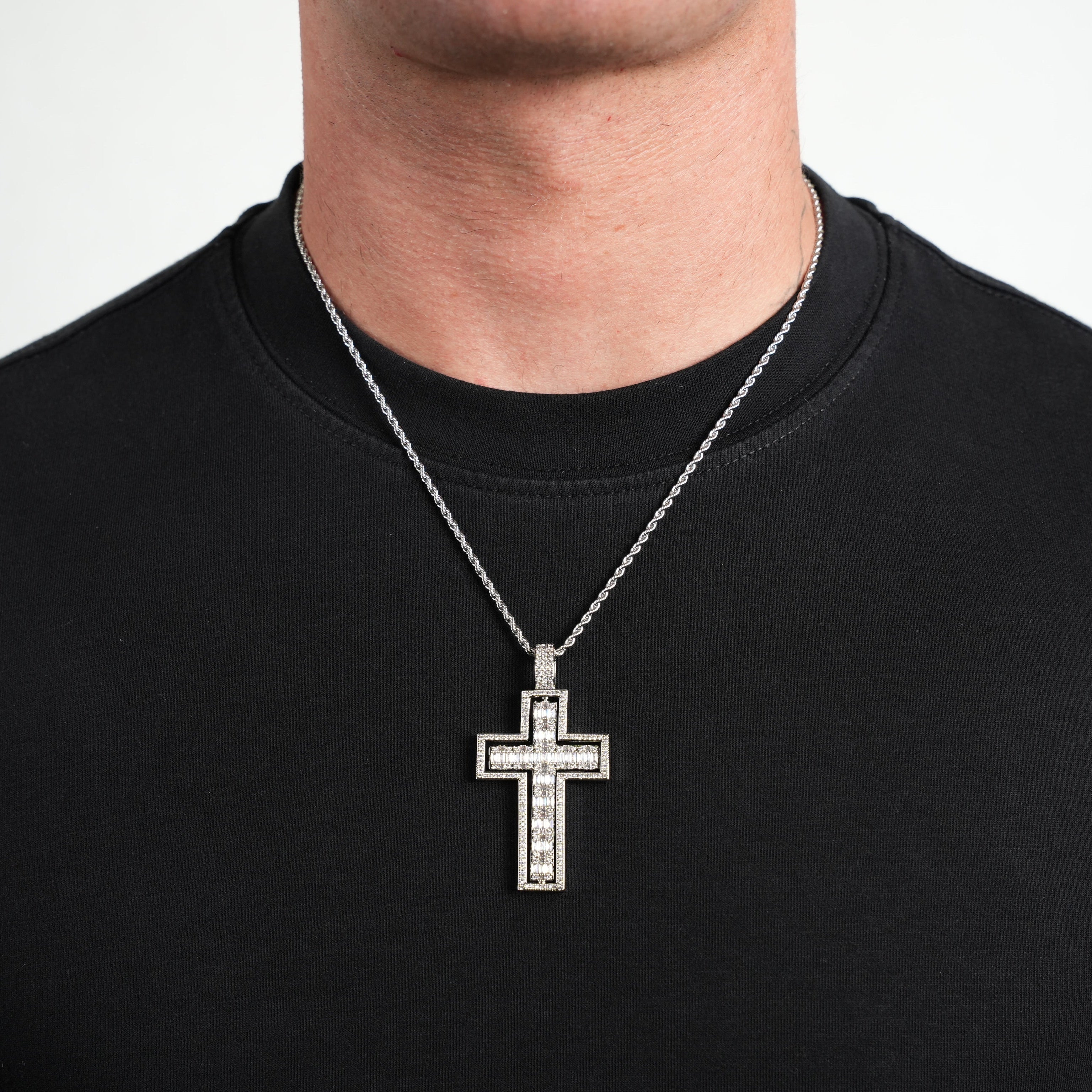 Iced Spin Cross Pendant (Silver)