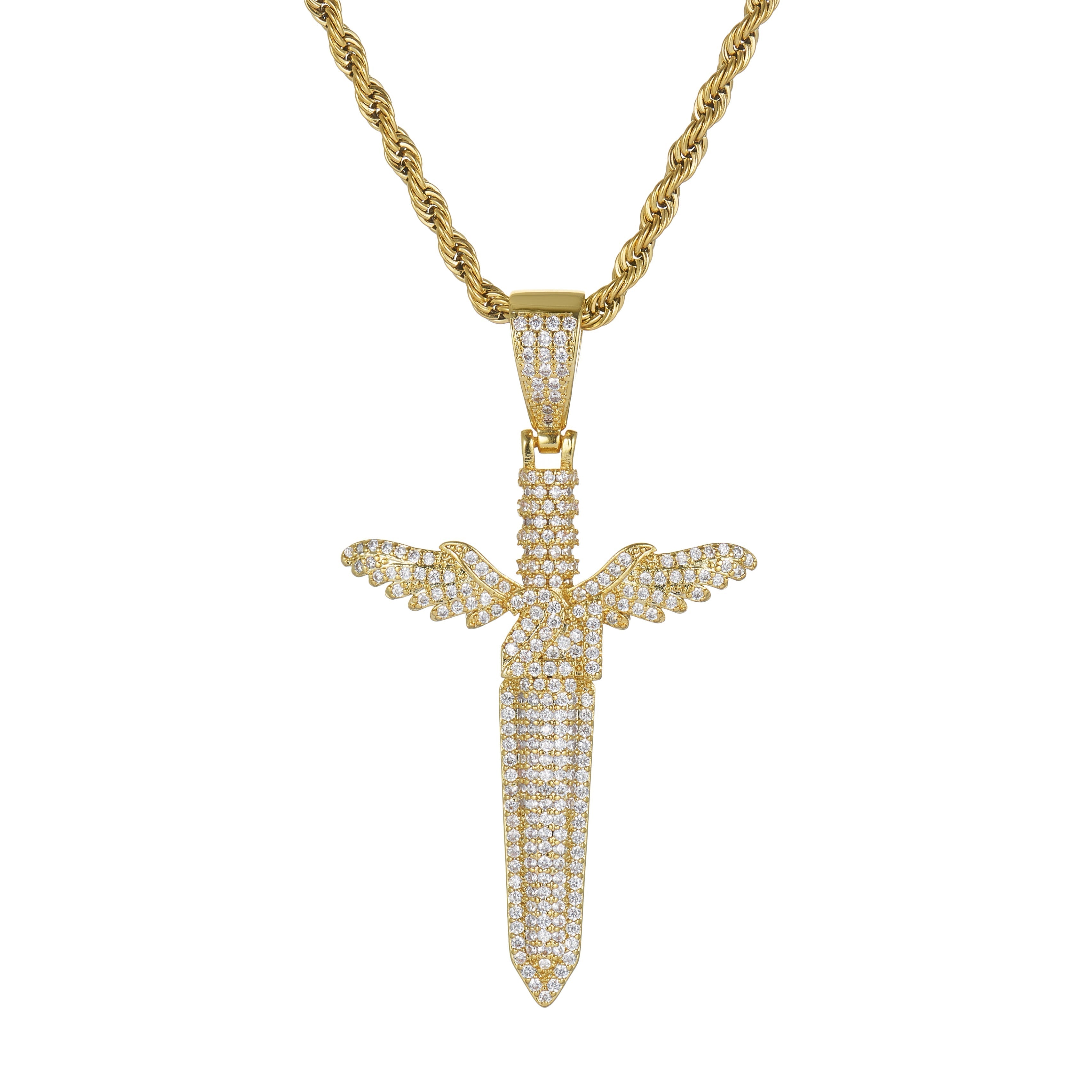 Iced Dagger Wing 21 Pendant (Gold)