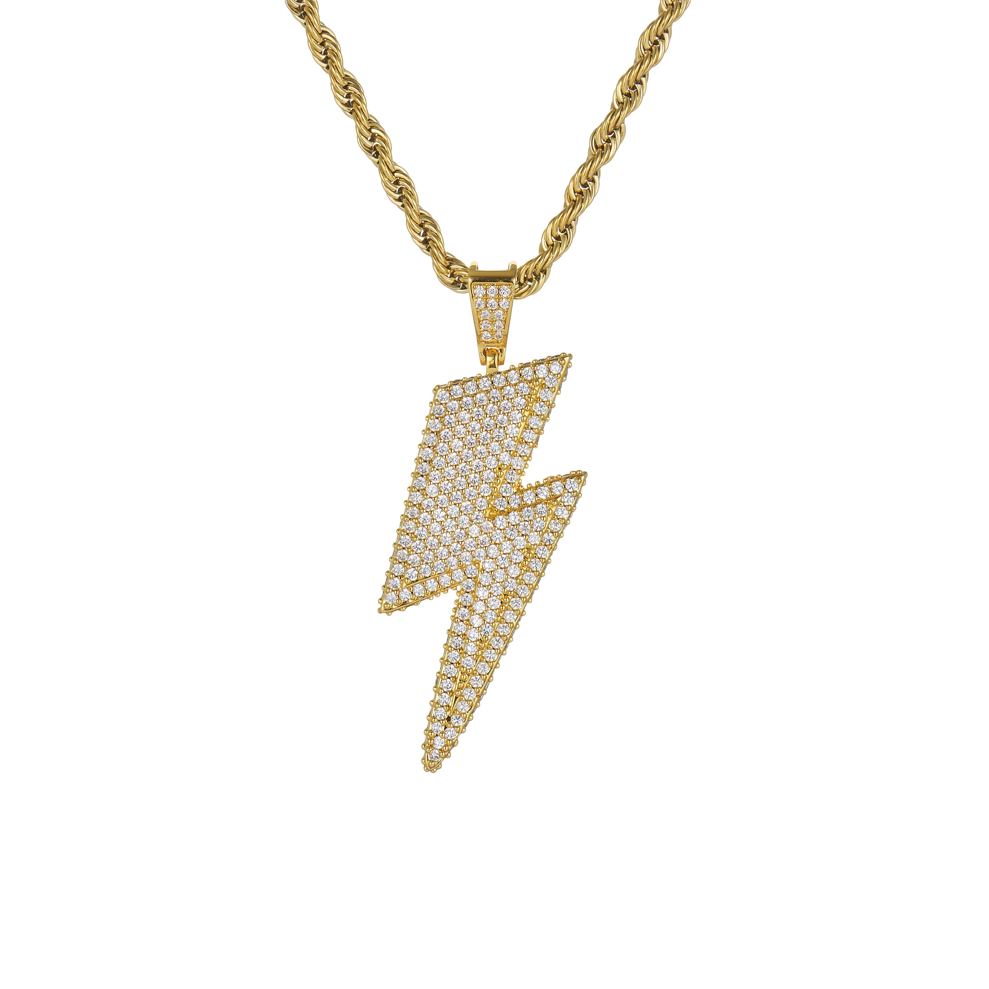 Iced Lightning Bolt Pendant (Gold)