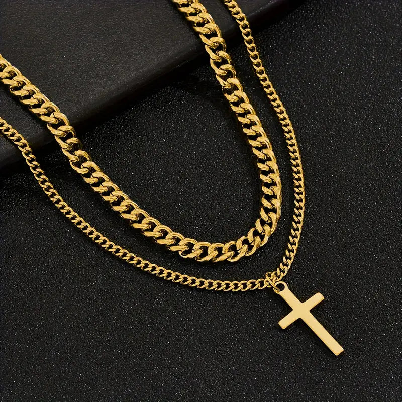 Double Layer Cross Pendant (Gold)