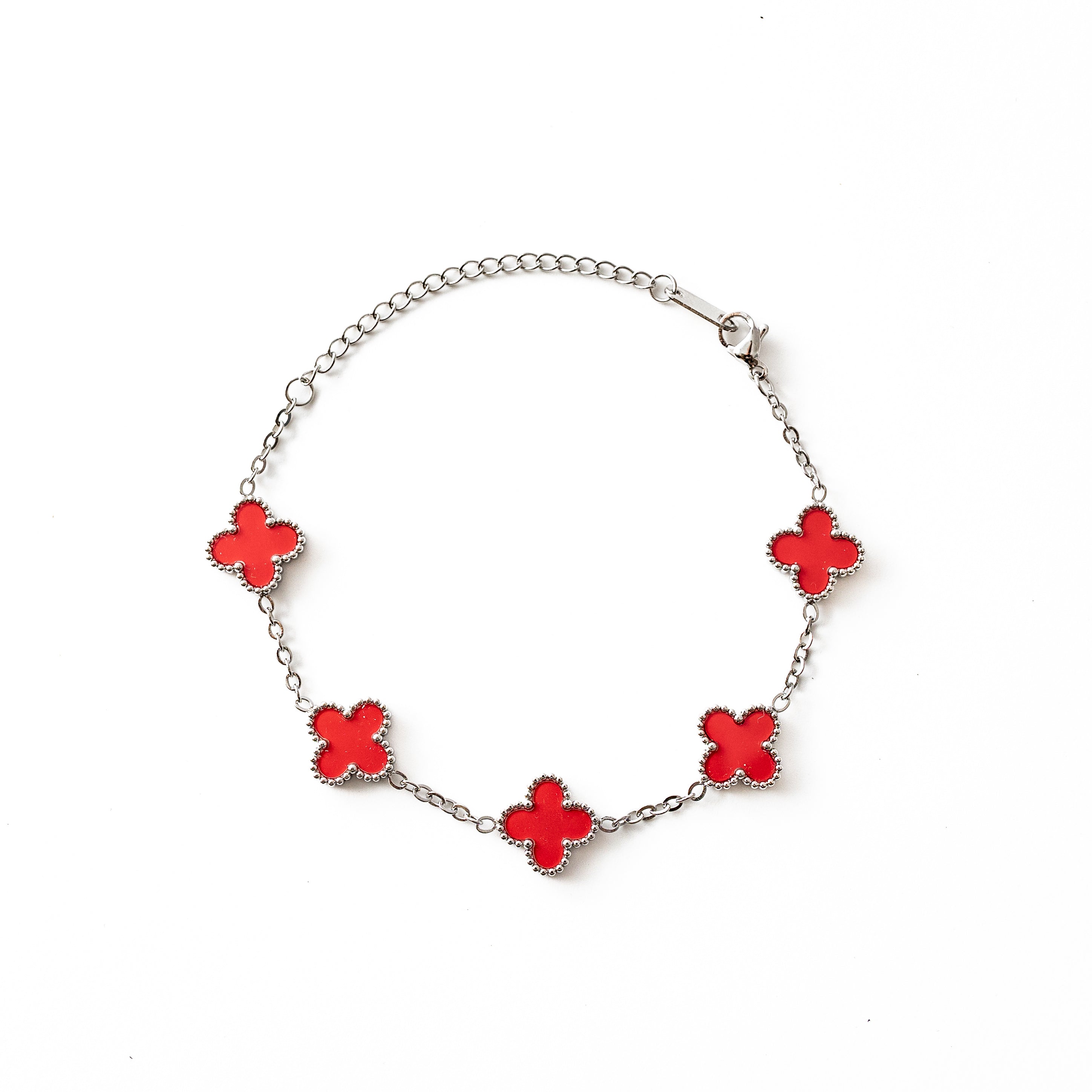 Clover Bracelet (Silver/Red)