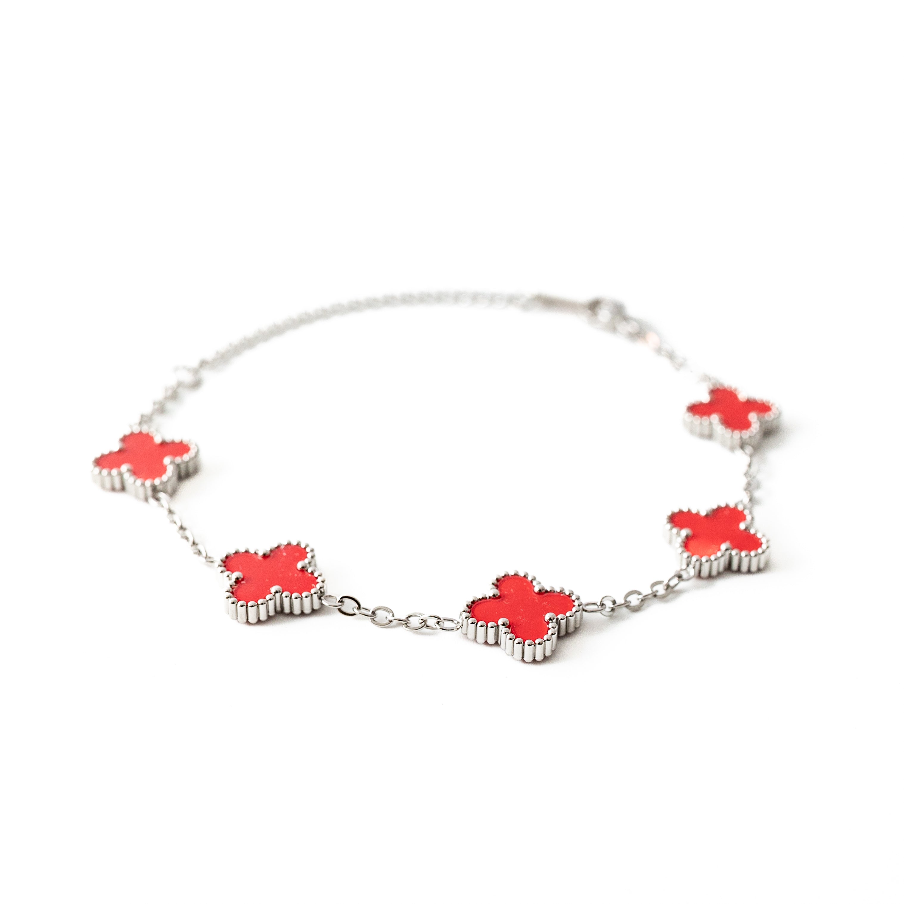 Clover Bracelet (Silver/Red)