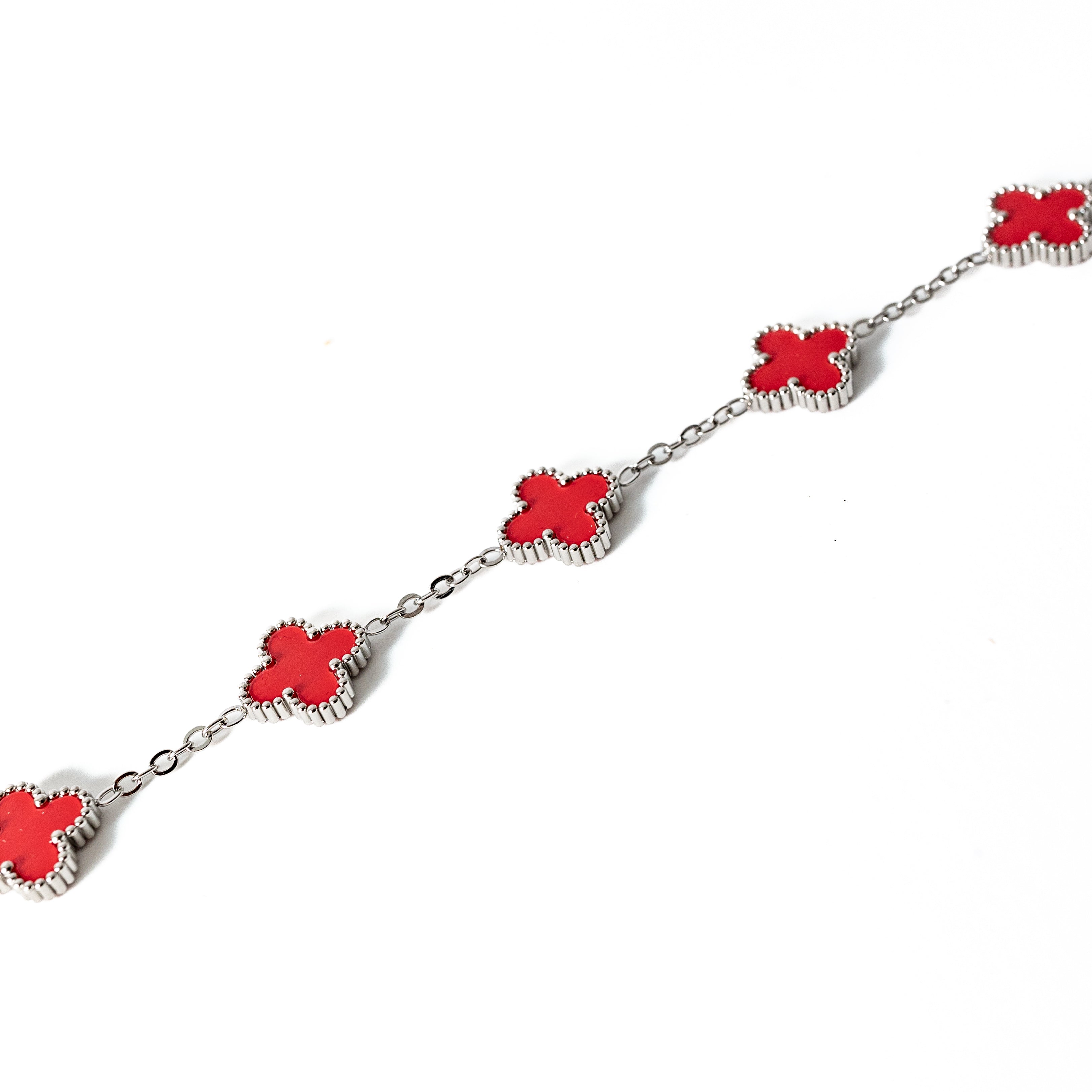 Clover Bracelet (Silver/Red)