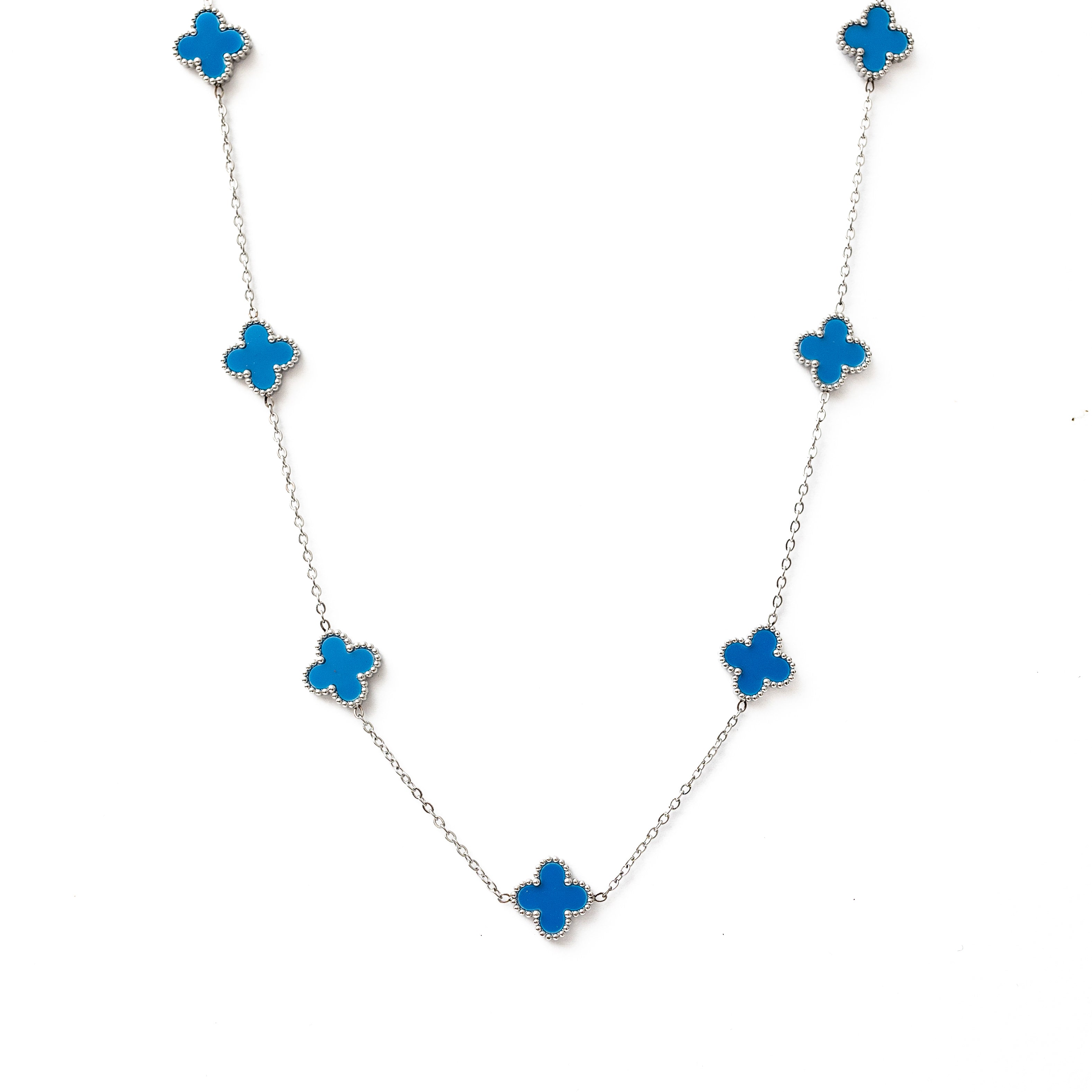 Clover Necklace (Silver/Blue)