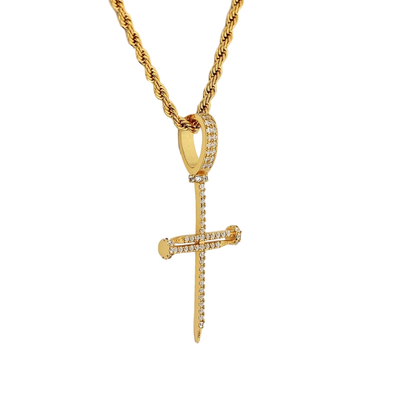 Iced Nail Cross Pendant (Gold)