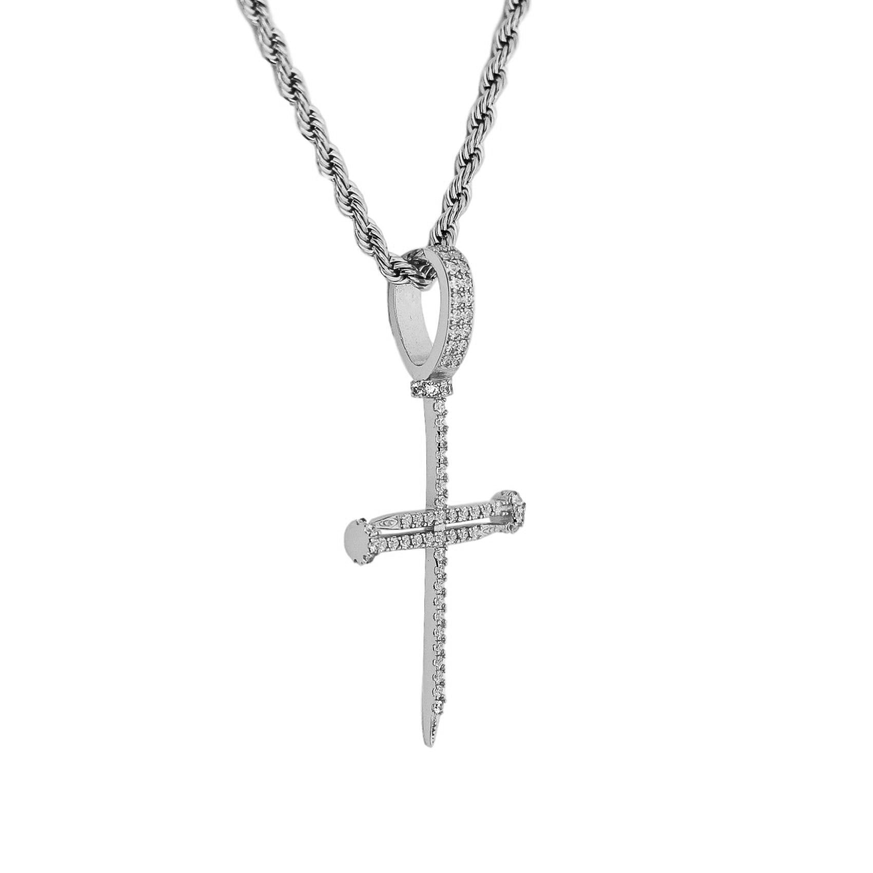 Iced Nail Cross Pendant (Silver)