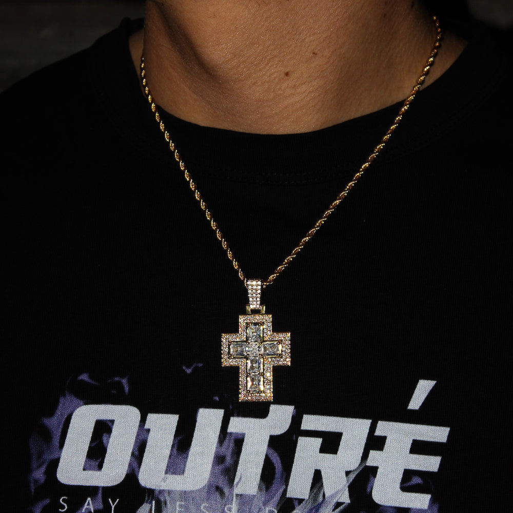 Iced Romeo Cross Pendant (Gold)